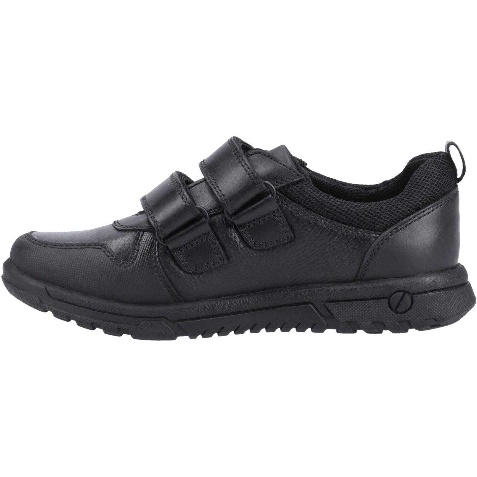 Hush Puppies Spencer Senior Chaussures Noires Pour Garçons En Cuir.