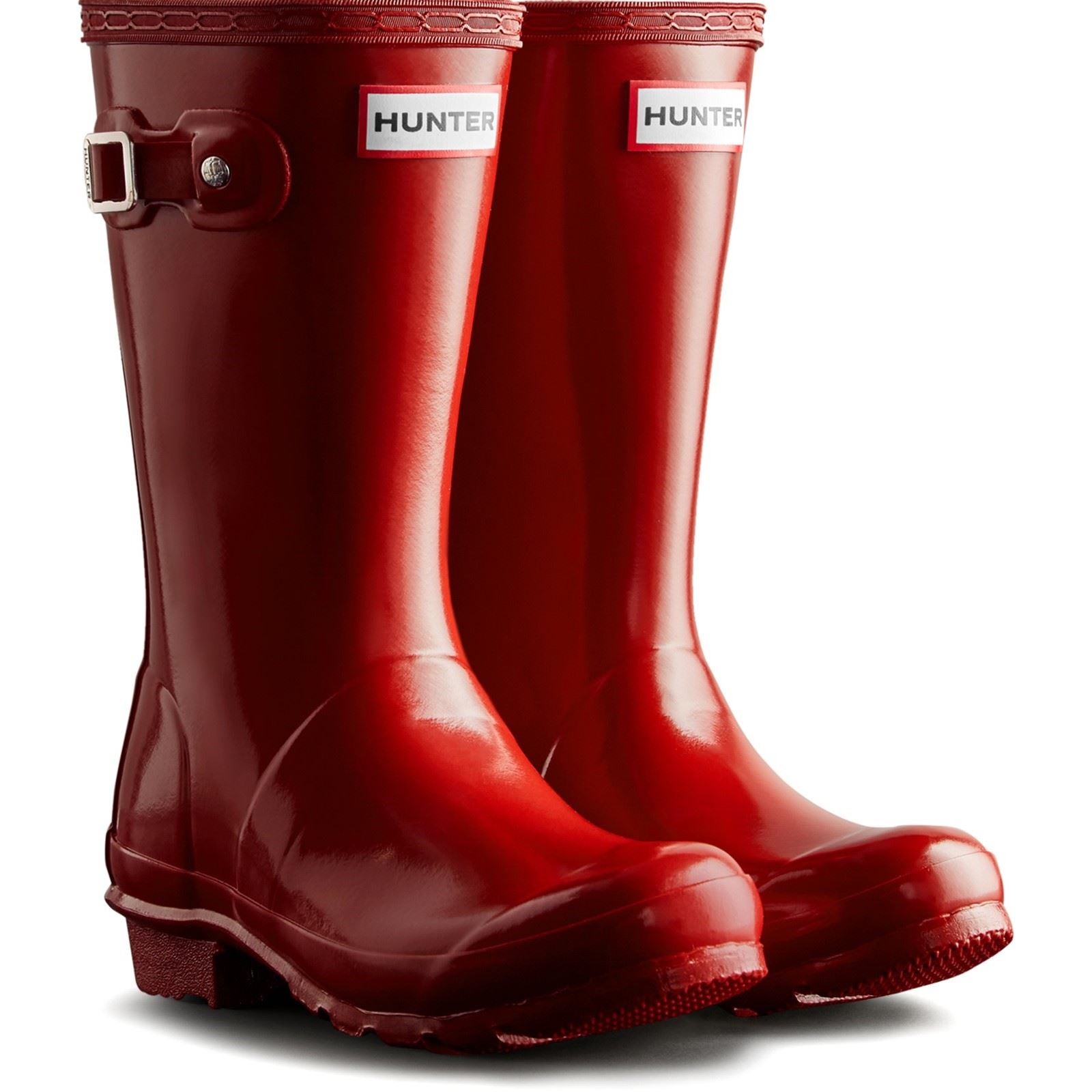 Hunter Junior Originals Gloss Bottes De Pluie Militaires Rouges En Caoutchouc Unisexe Pour Enfants