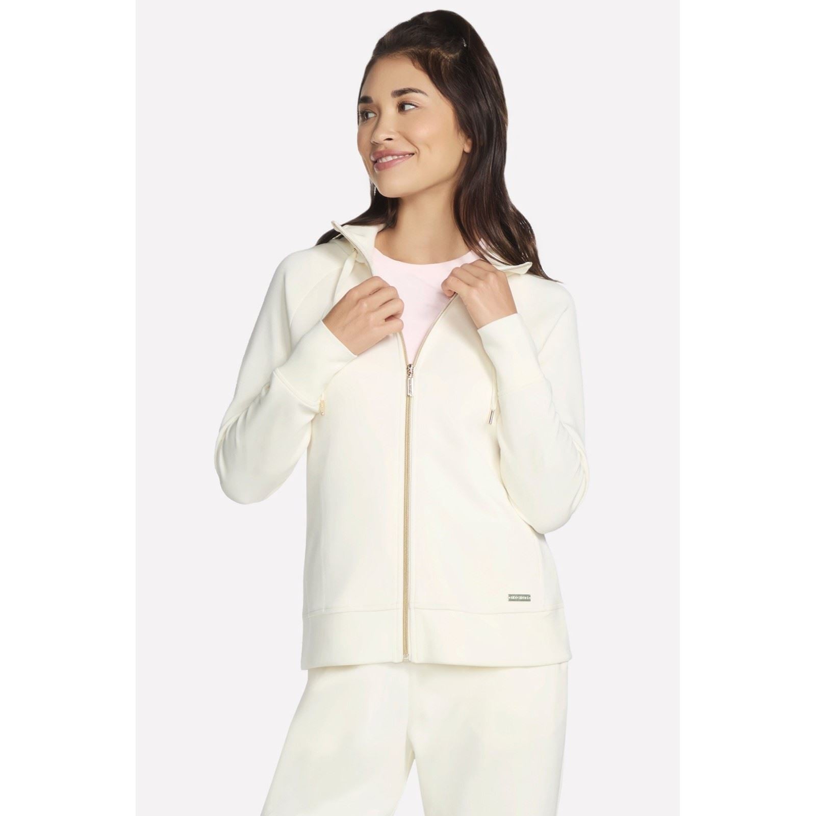 Skechers Performance Skechluxe Elevate Hooded Jacket Veste Blanche Cassée Pour Femmes
