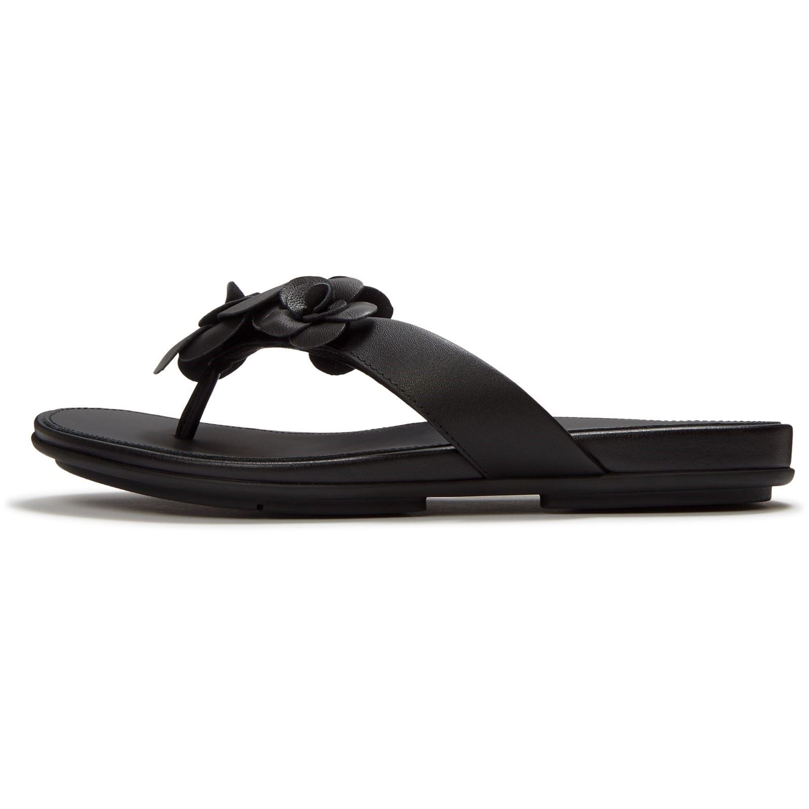 Fitflop Gracie Flower Tongs Noires En Cuir Pour Femmes