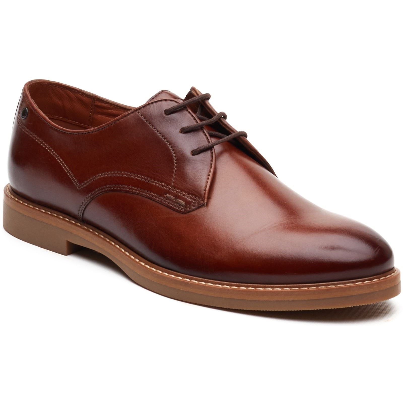 Base London Strand Lace Up Chaussures En Cuir Pour Hommes En Tan Brûlé À Lacets