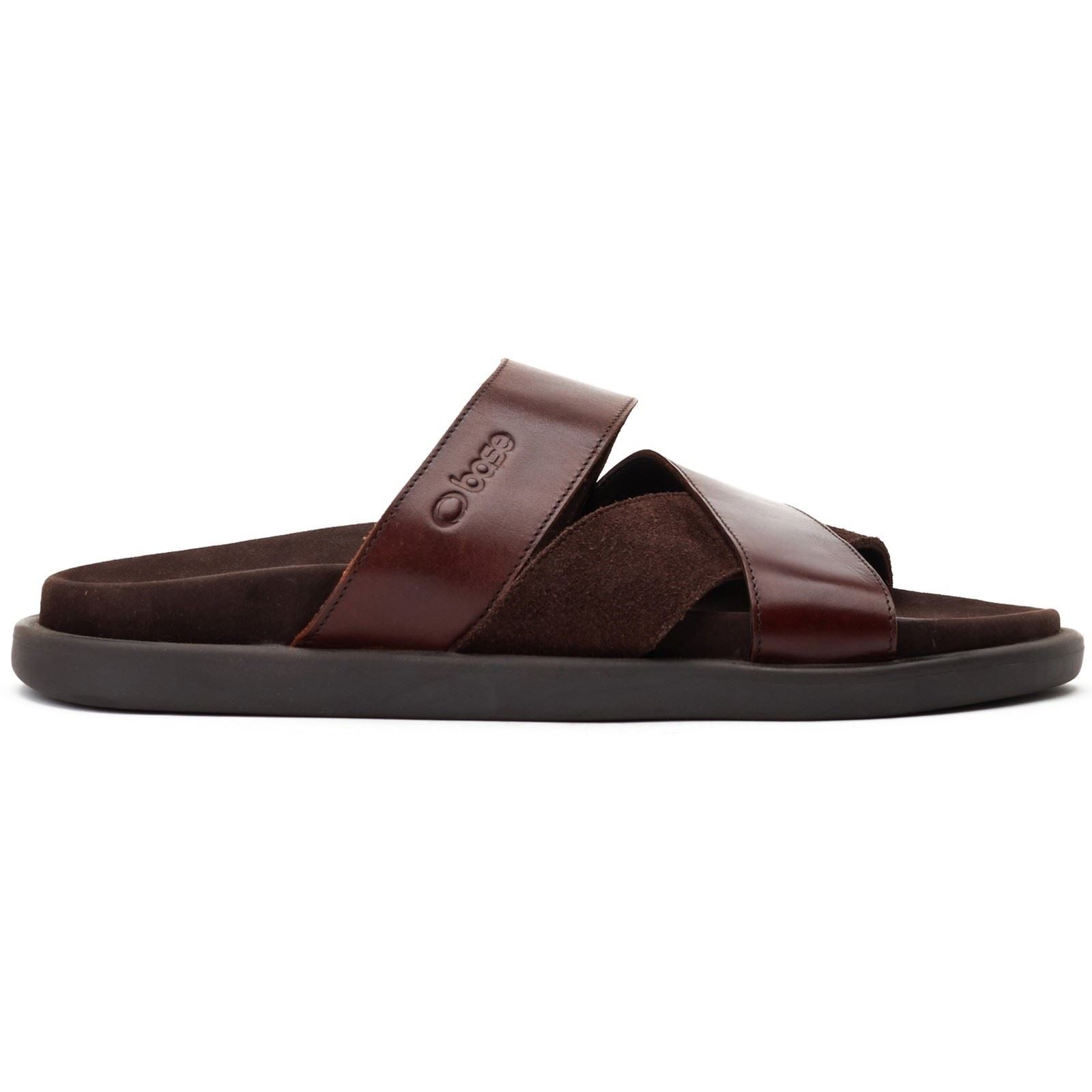 Base London Ponza Sandales En Cuir Pour Hommes Marron Foncé
