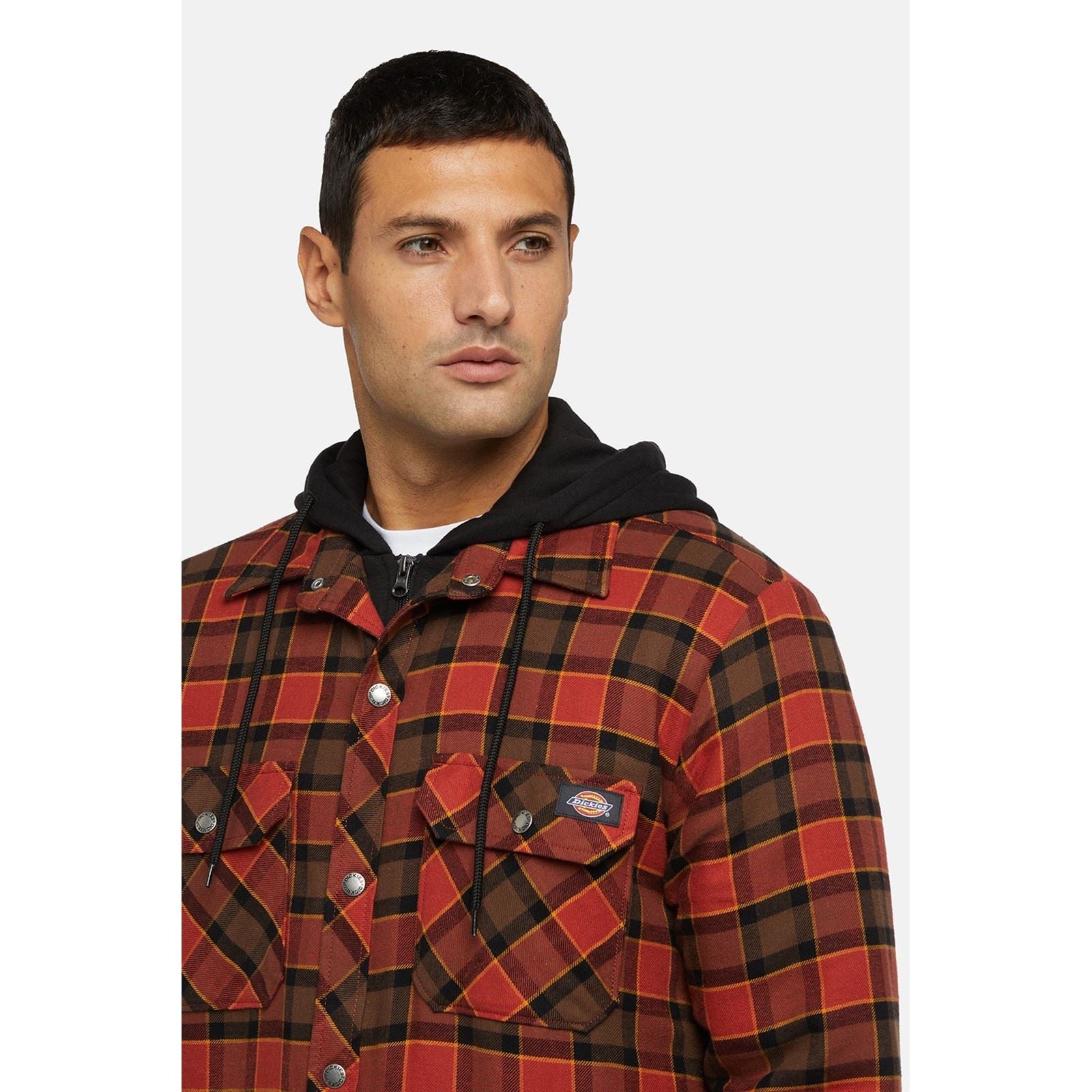 Dickies Fleece Hooded Flannel Shirt Veste Chemise Rouge Pour Homme