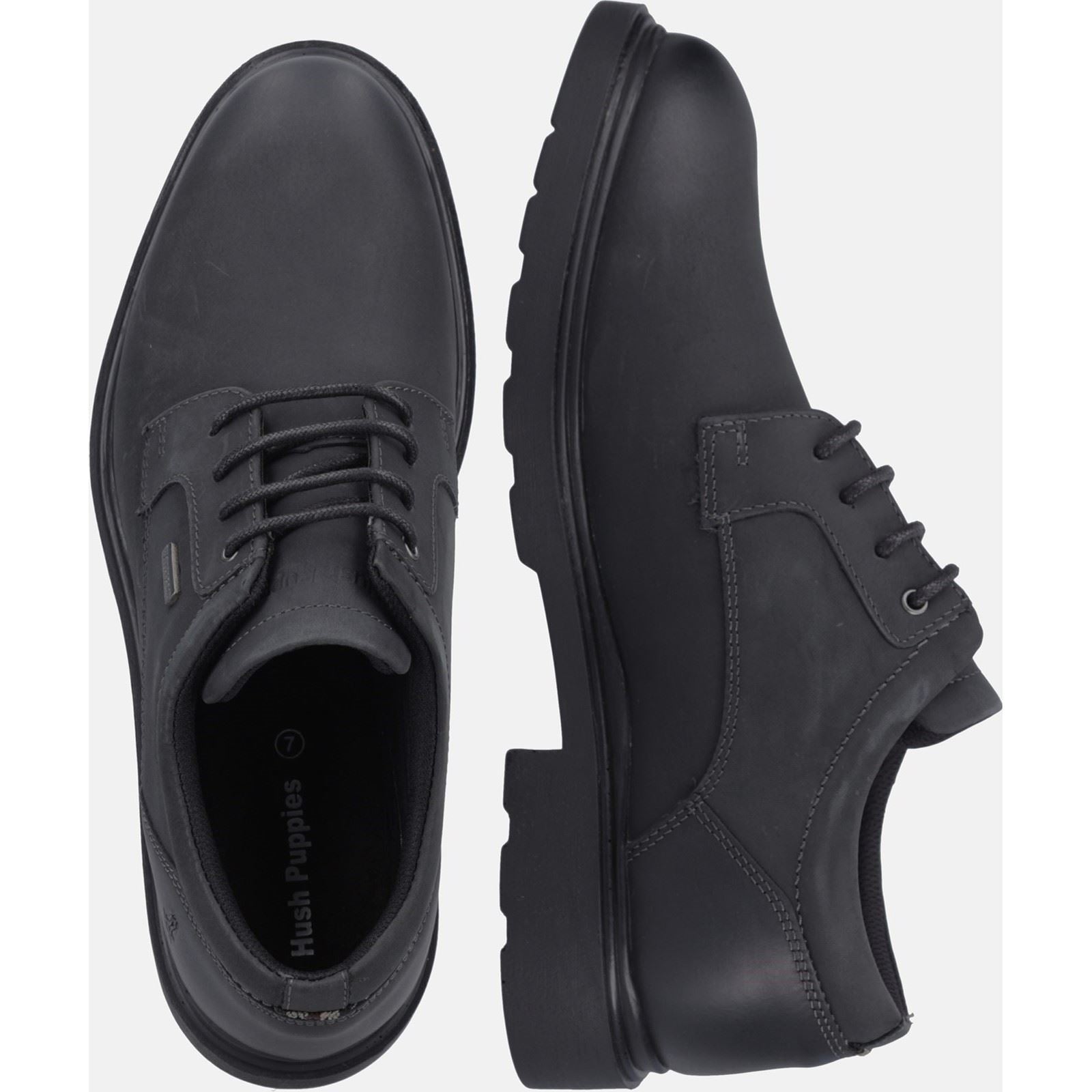 Hush Puppies Pearce Chaussures En Cuir Noir À Lacets Pour Hommes