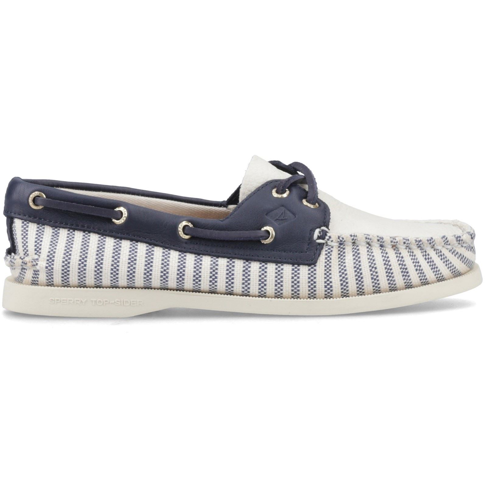 Sperry Authentic Original Chaussures Bateau Femmes Blanches/Marines En Textile