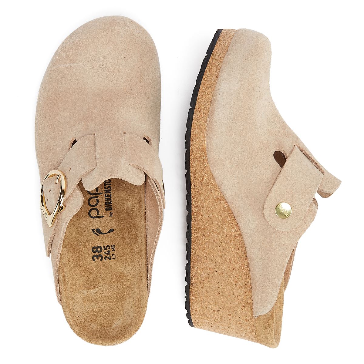 Birkenstock Compensées Beige Pour Femmes En Daim Chaud Avec Boucle En Anneau Fanny