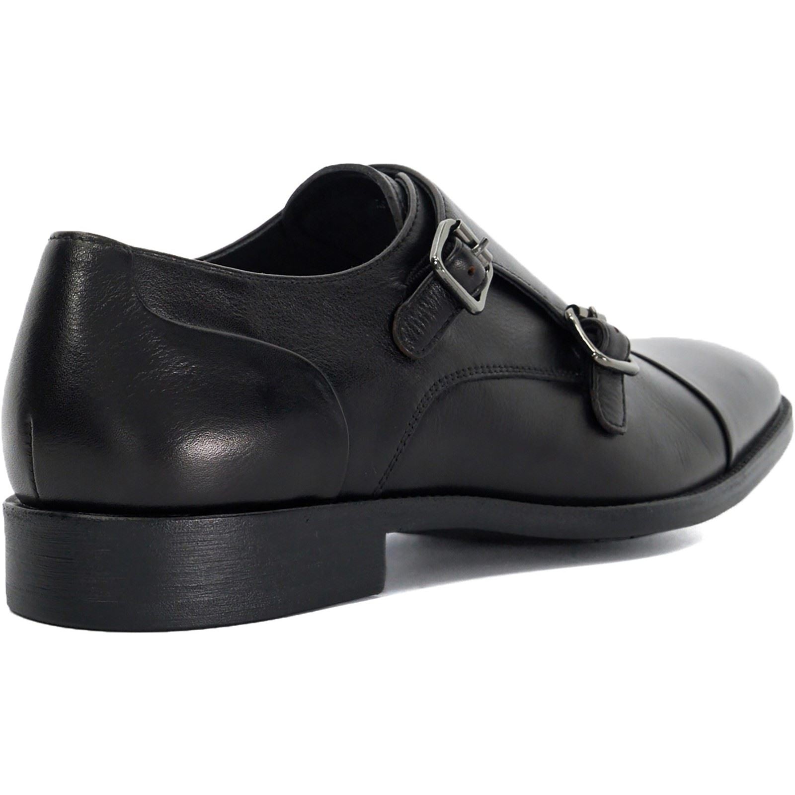 Dune Satchin Chaussures Double Boucle Noires Pour Homme En Cuir