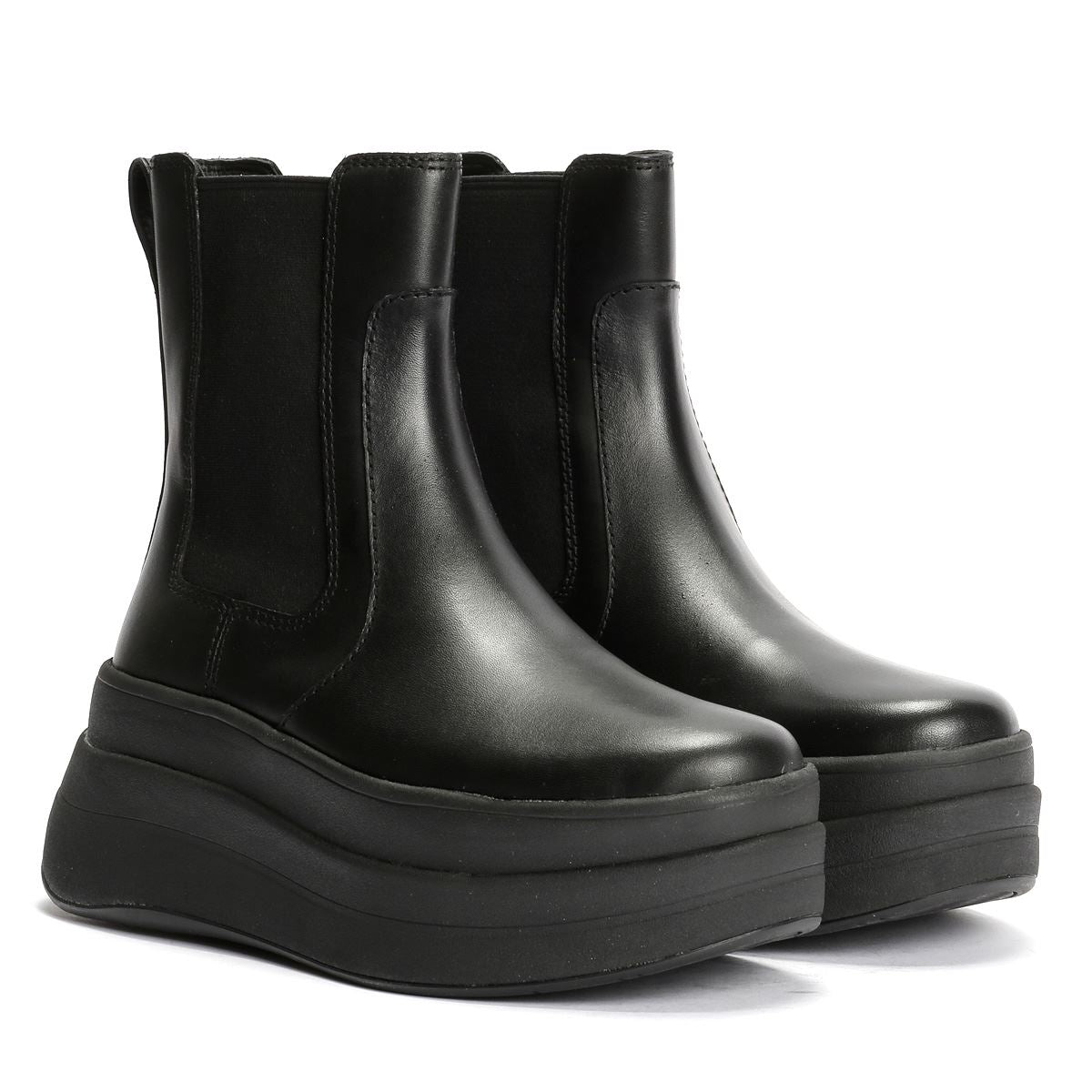 FitFlop F-Mode Bottes En Cuir Noires Pour Femmes