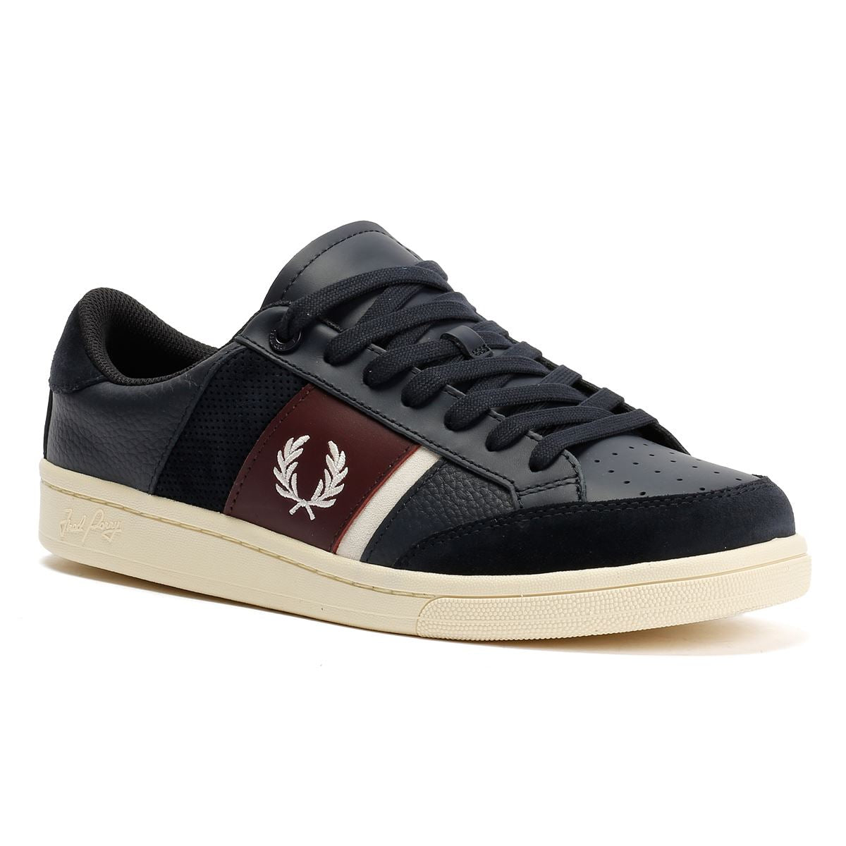 Fred Perry B725 Baskets En Cuir Pour Hommes Bleues