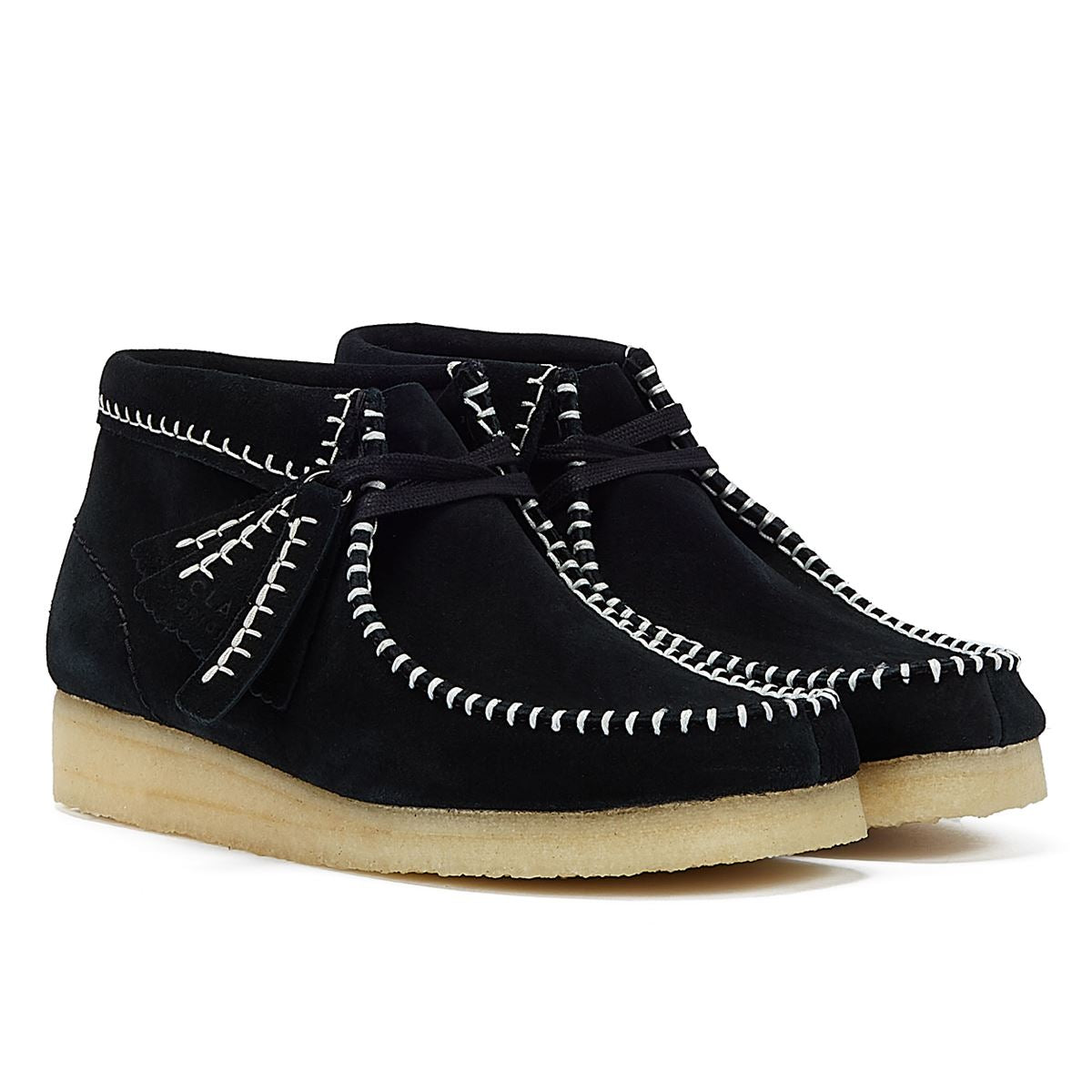Clarks Bottes Noires Pour Femmes En Suède Avec Couture Wallabee