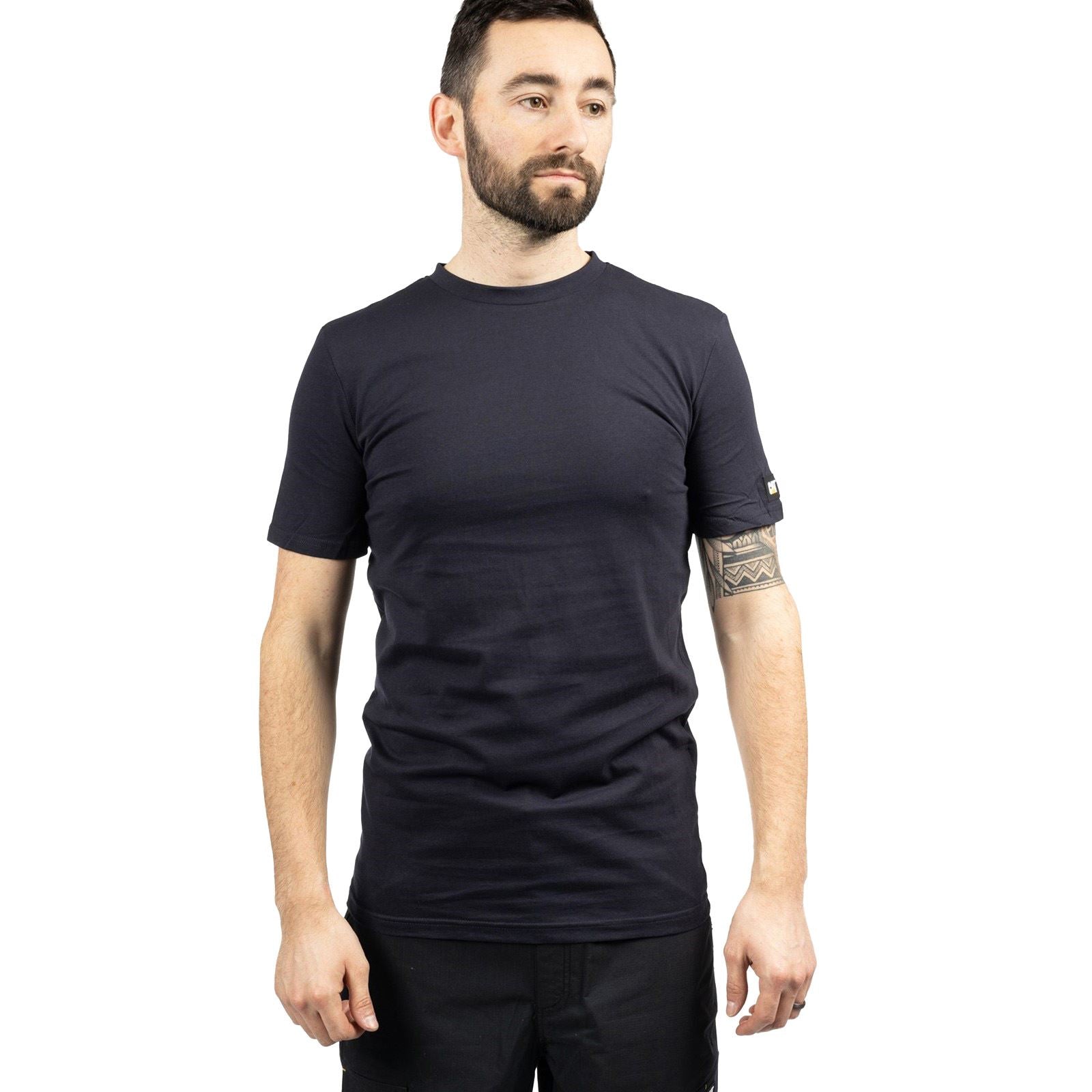 Caterpillar Essentials Short Sleeve T-Shirts Pour Hommes En Coton Bleu À Manches Courtes