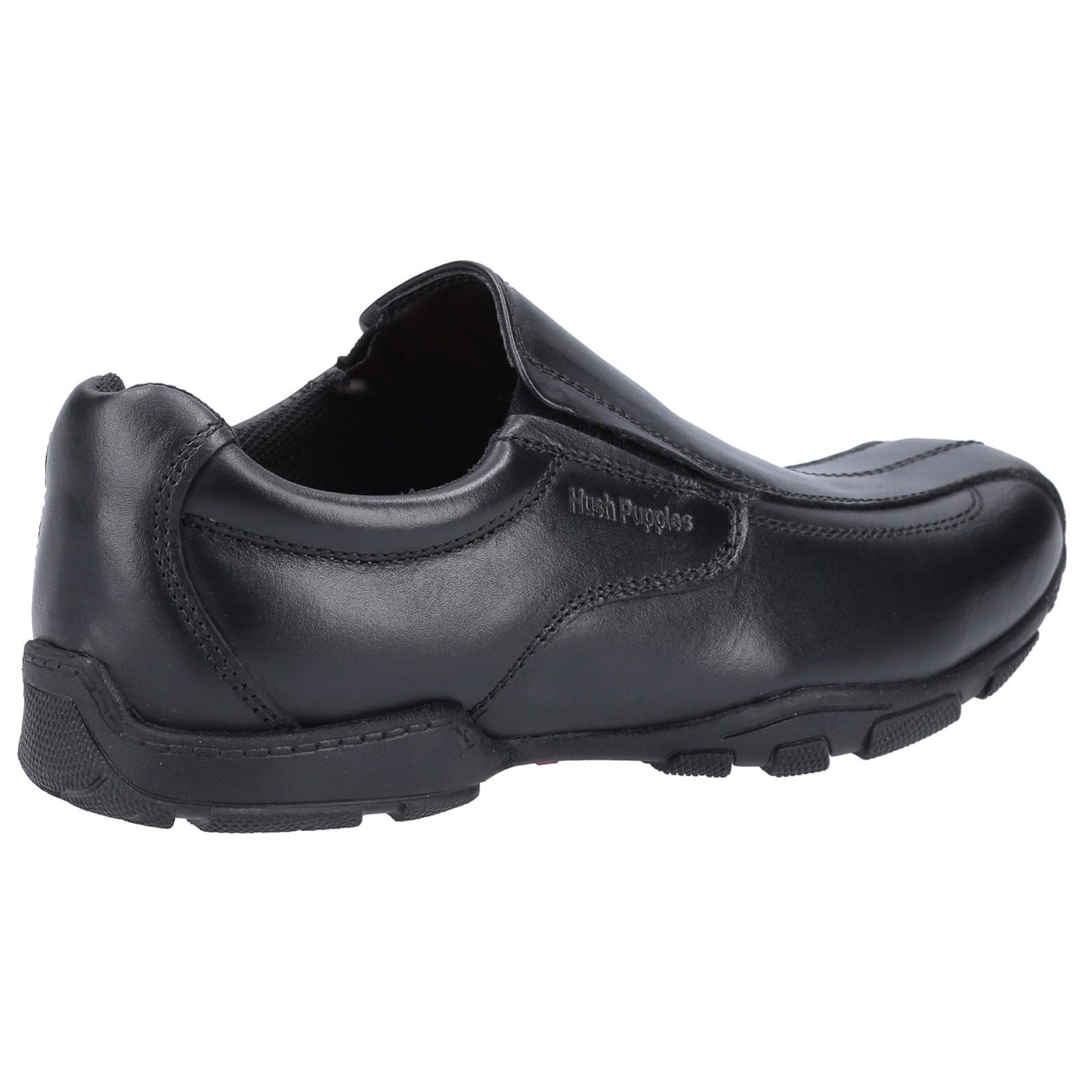 Hush Puppies Elijah Senior Chaussures Noires Pour Garçons En Cuir