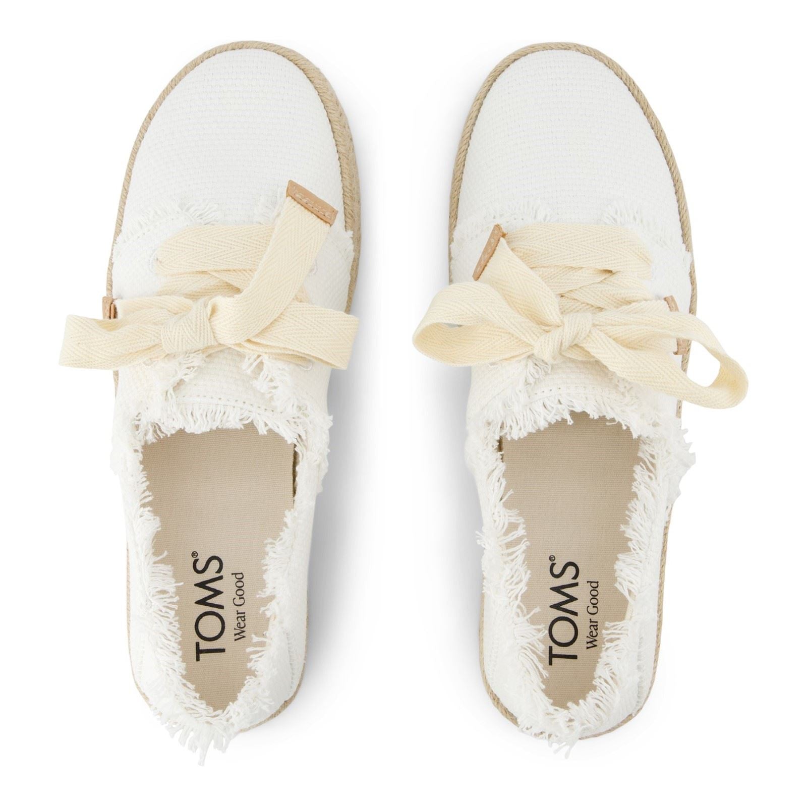 TOMS Carolina Lace Up Espadrilles Blanches En Coton Pour Femmes À La Plage