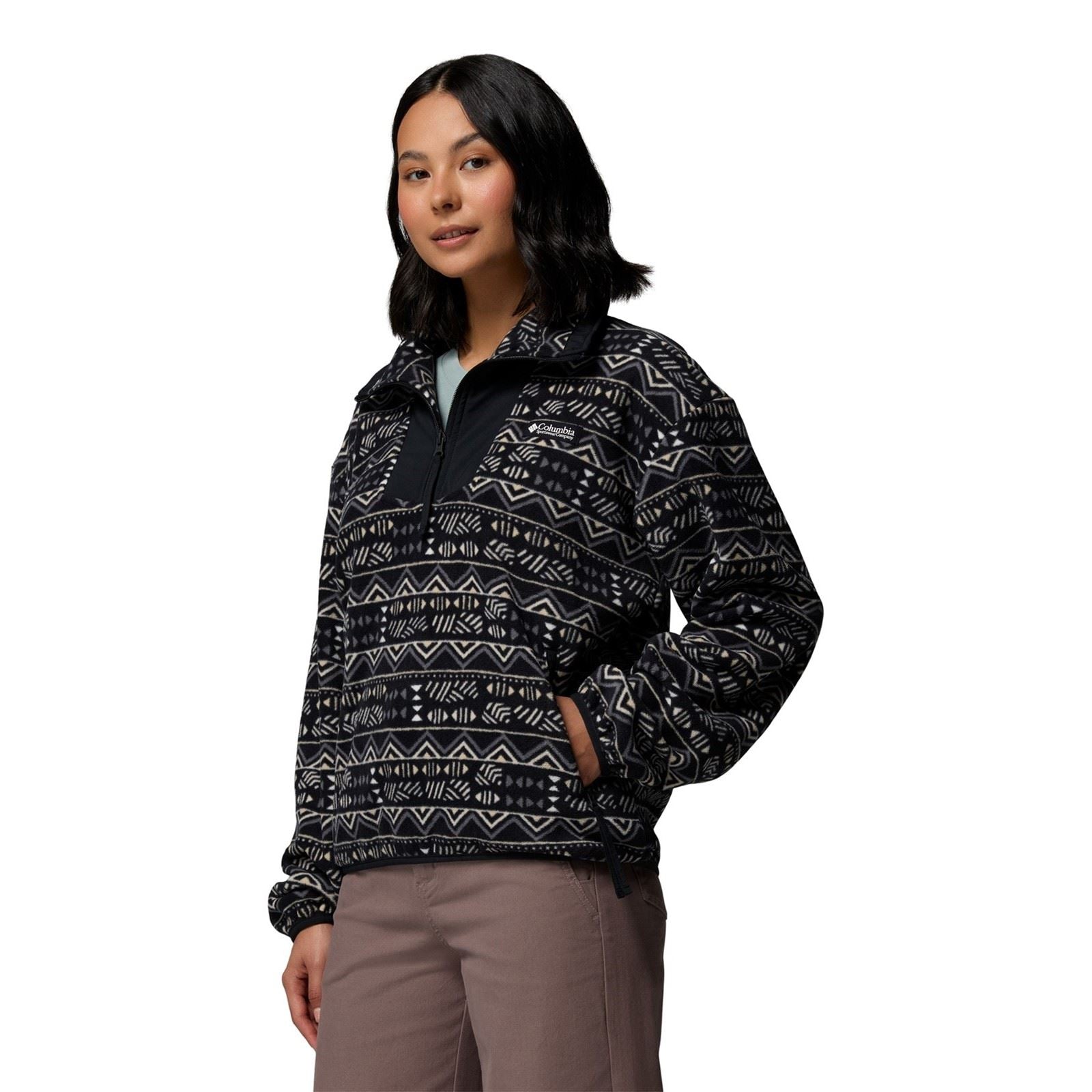 Columbia Sequoia Grove Printed Half Zip Pull En Polaire Noir Pour Femmes En Polyester