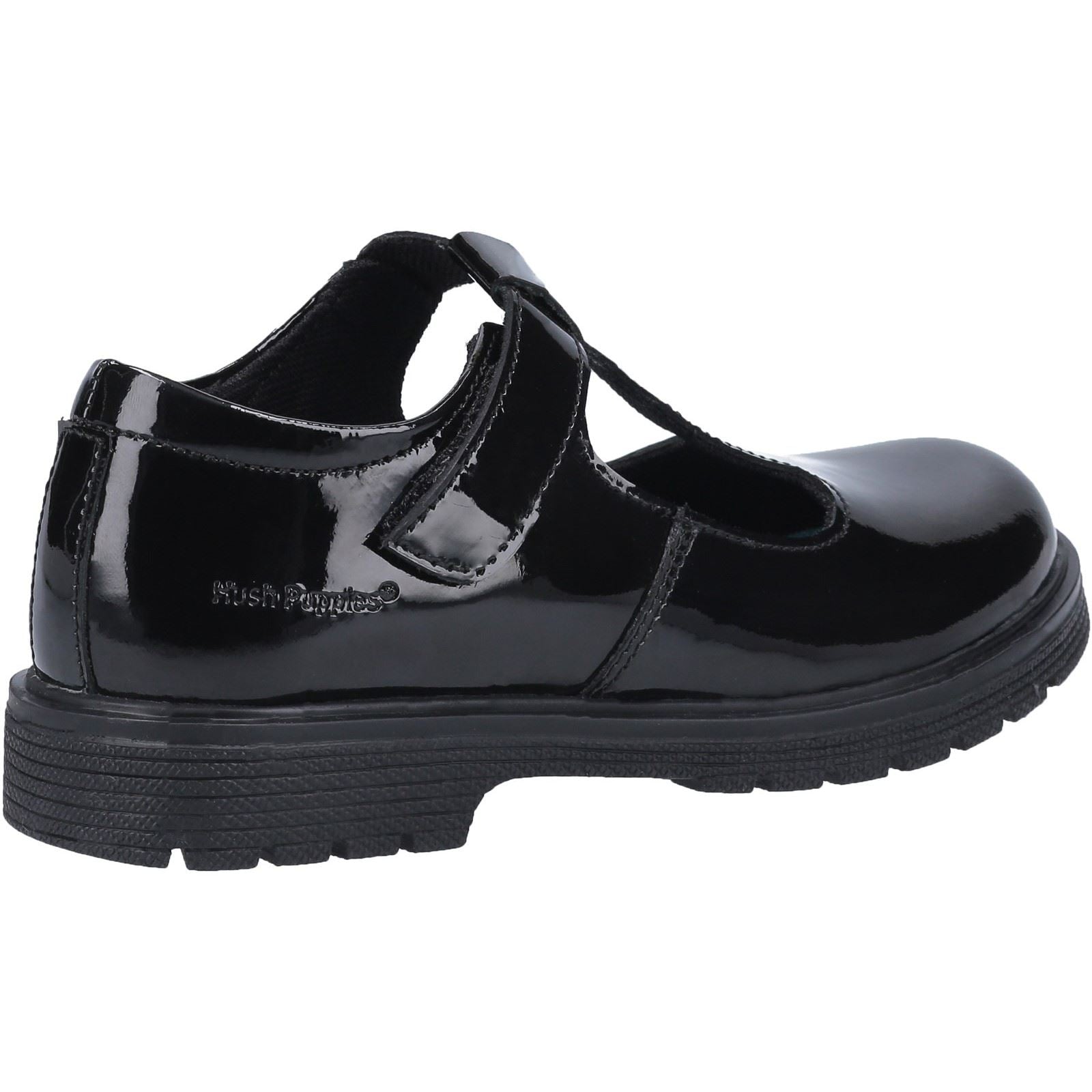 Hush Puppies Gracie Senior Patent Chaussures Noires En Cuir Verni Pour Filles