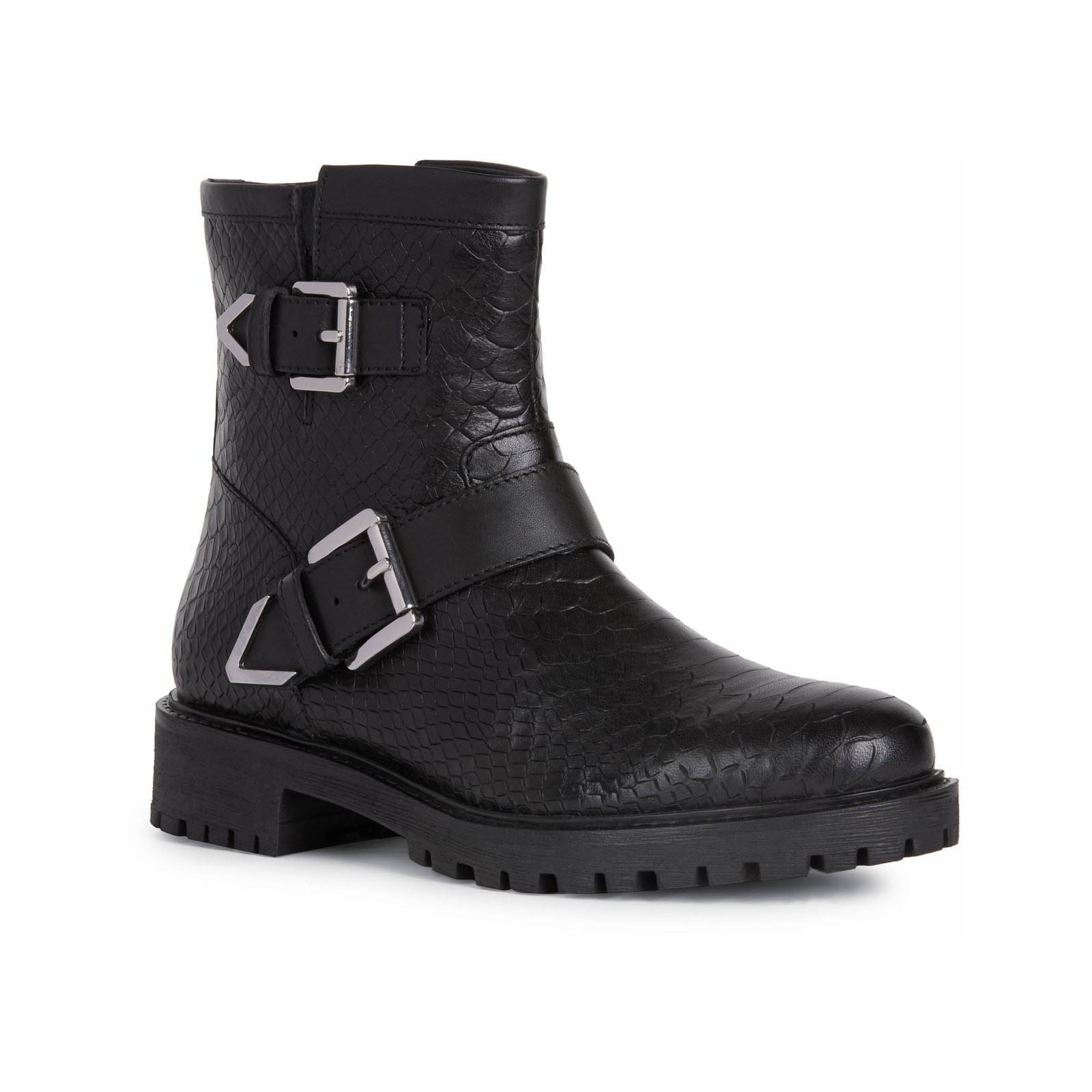 Geox Hoara Bottes En Cuir De Vache Pour Femme, Couleur Noire