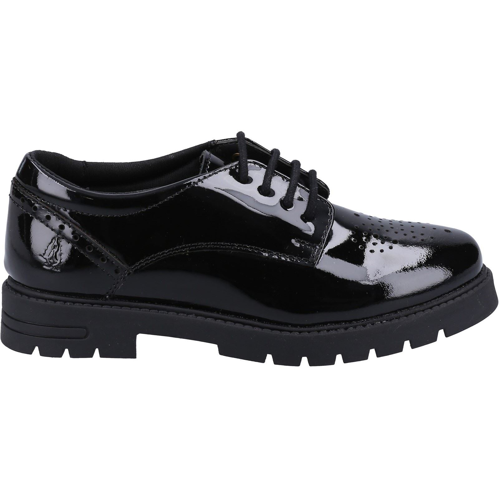 Hush Puppies Jayne Patent SNR Chaussures À Lacets Noires En Cuir Pour Filles