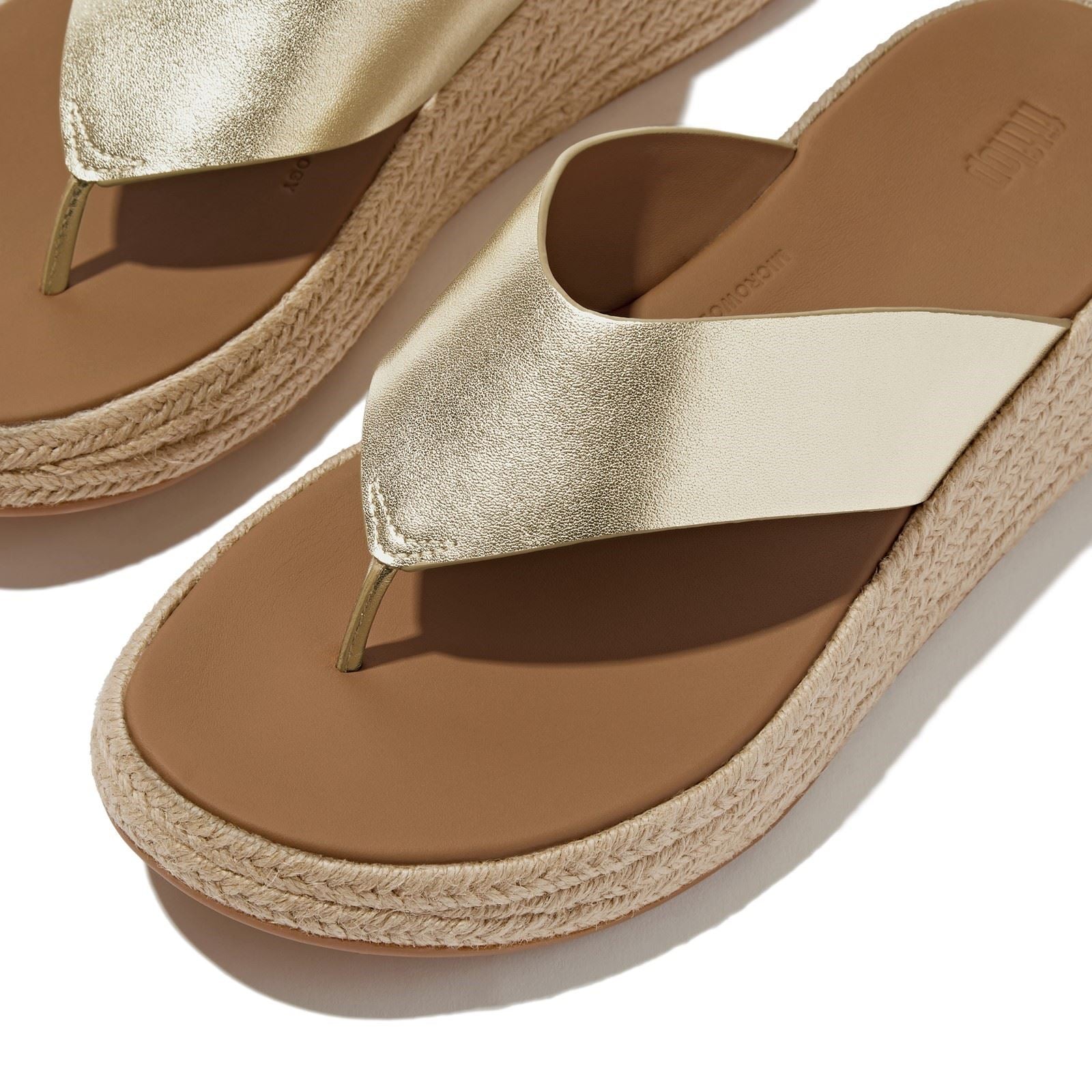 Fitflop F-Mode Toe Post Espadrille Sandales Platino En Cuir Pour Femmes