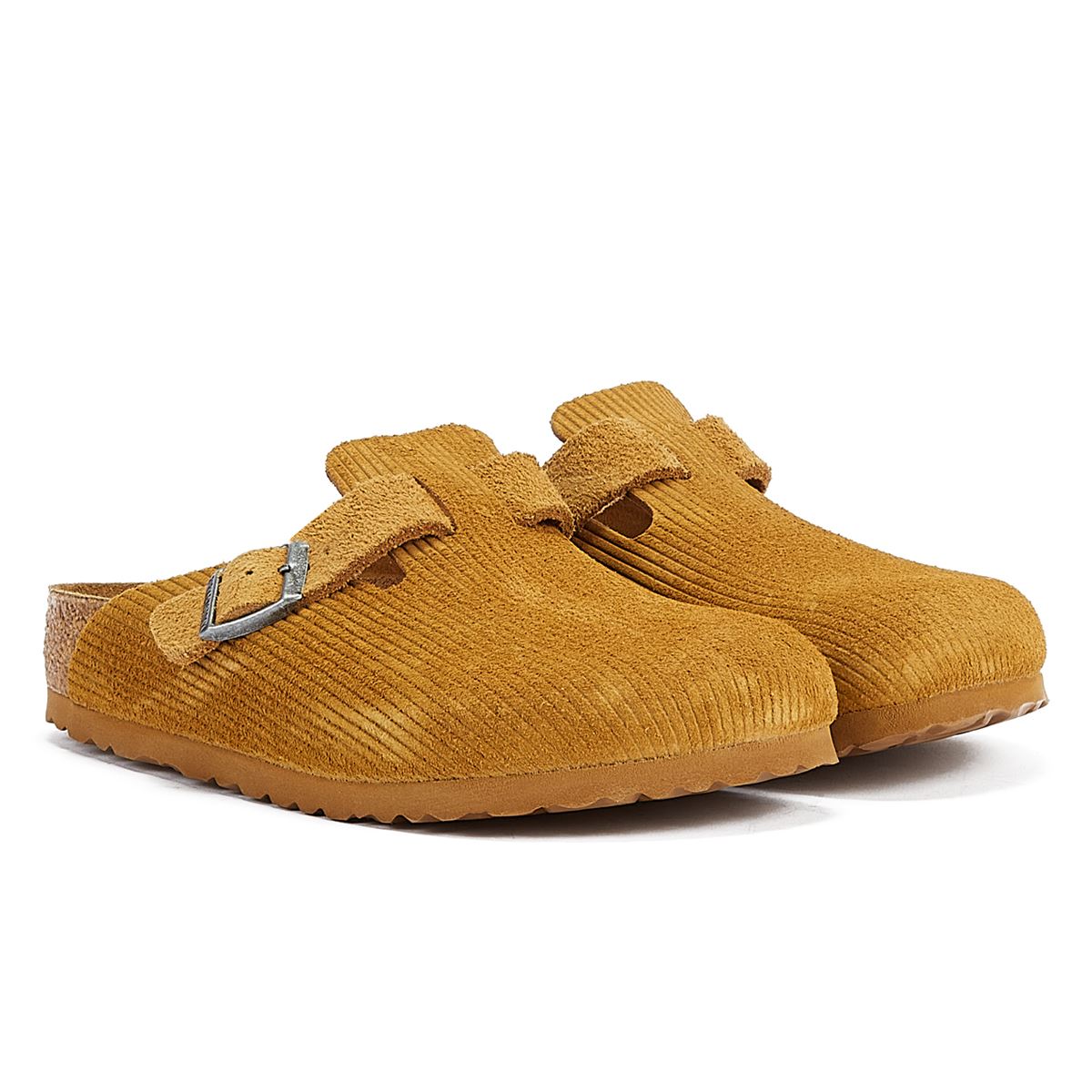 Birkenstock Sabots Marron En Velours Côtelé Et Liège De Boston
