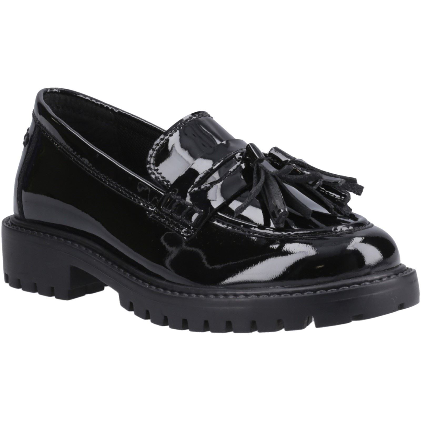 Hush Puppies Abigail Patent Senior Chaussures Plates Noires Pour Filles En Cuir