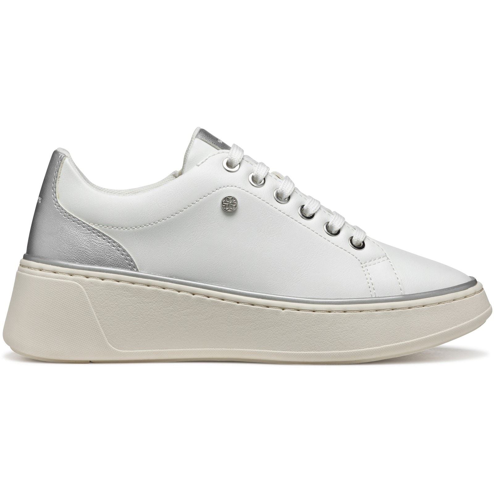 Geox D SUNNETTY Baskets Synthétiques En Polyuréthane Pour Femmes Blanc/argent