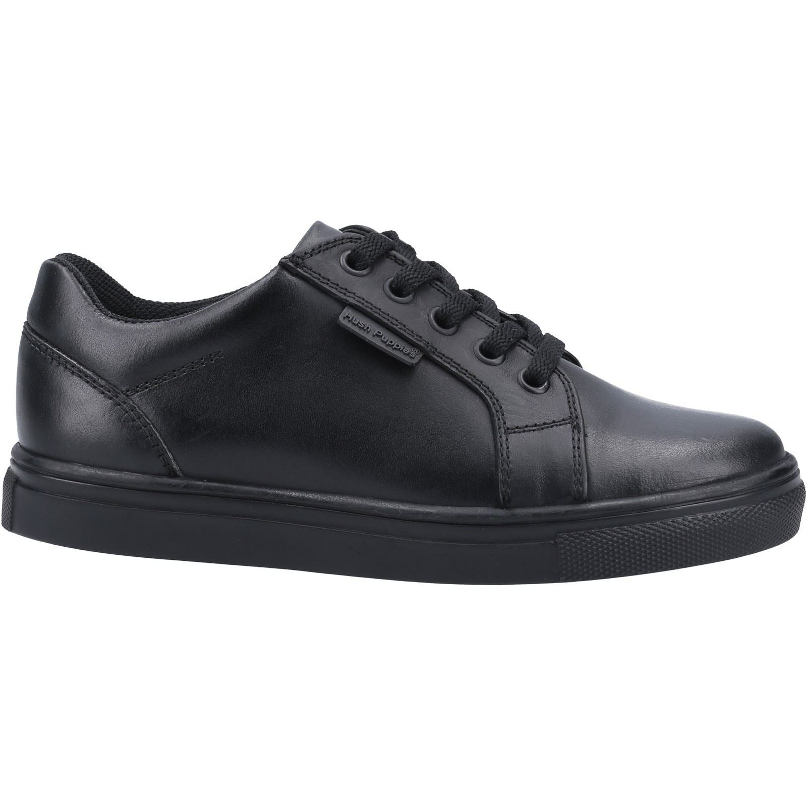 Hush Puppies Sam Junior Chaussures Noires Pour Garçons En Cuir À Lacets