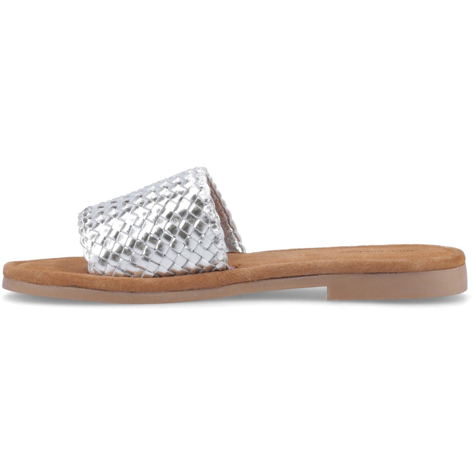 Hush Puppies Hetty Slide Sandales En Cuir Pour Femmes Argentées