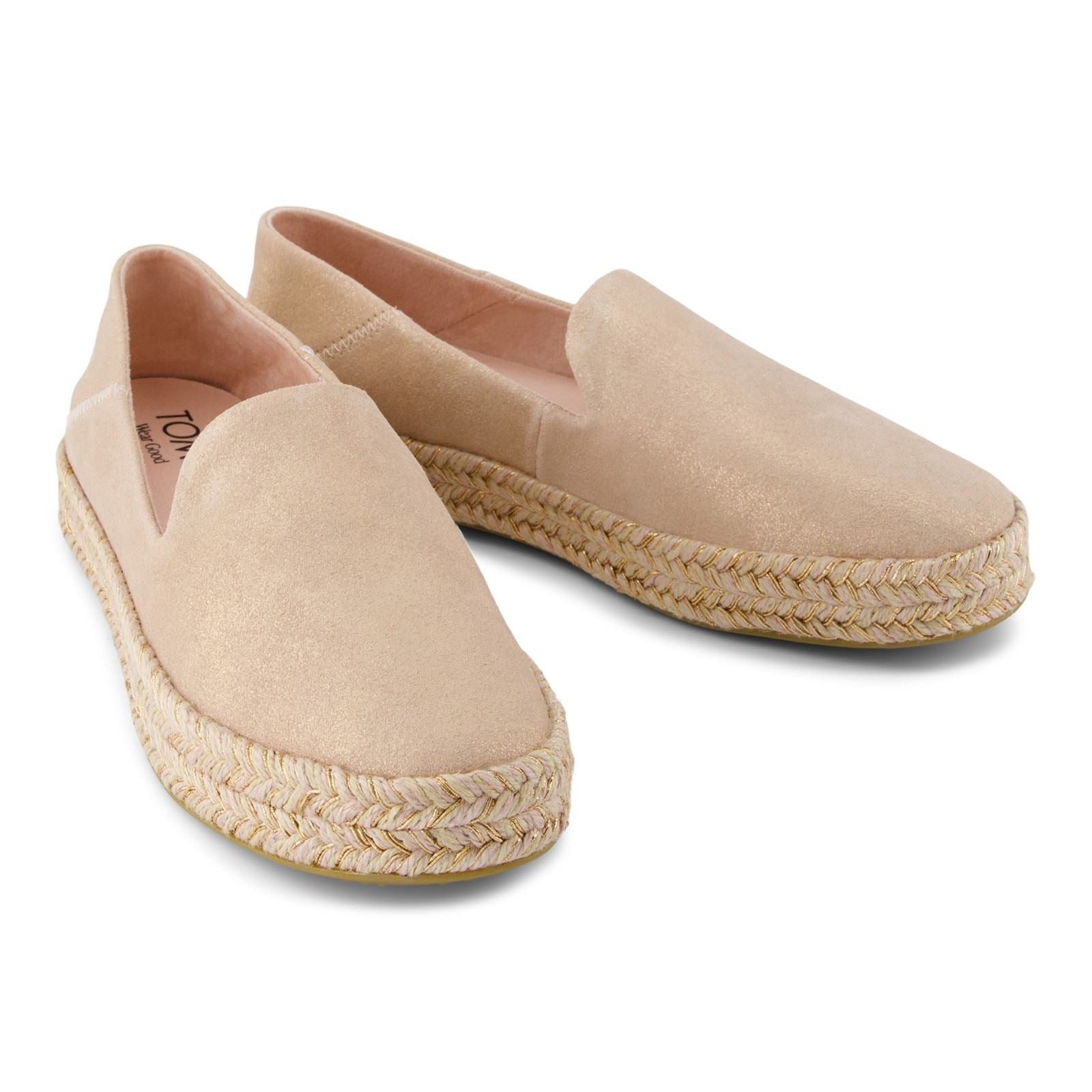 TOMS Carolina Espadrilles En Cuir Pour Femmes De Couleur Rose Pâle