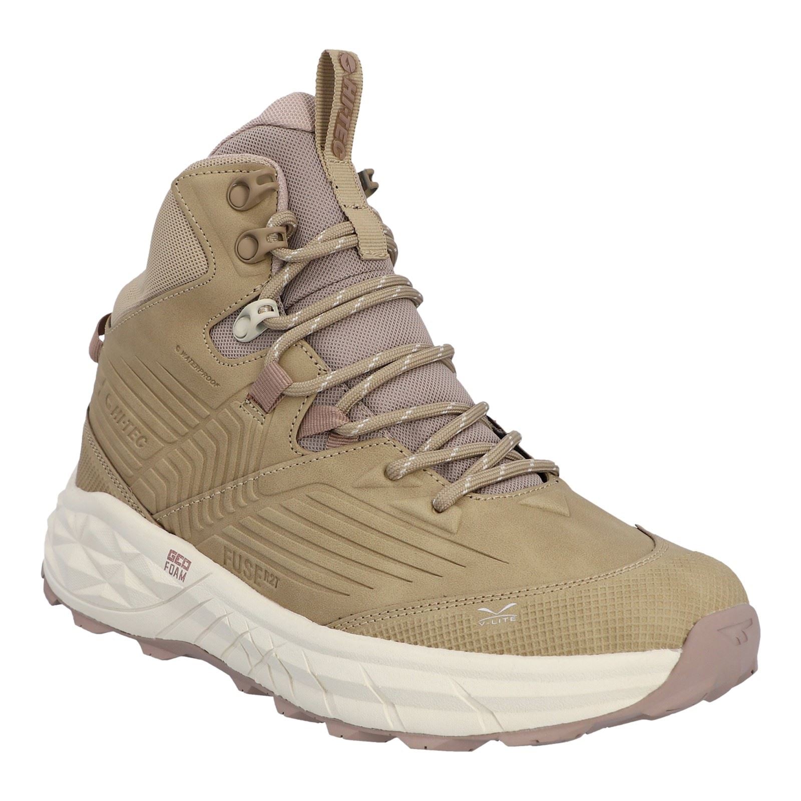 Hi-Tec Fuse Trek Mid Bottes De Randonnée Pour Femmes En Polyester Taupe/blanc Crête Gris/taupe Chaud