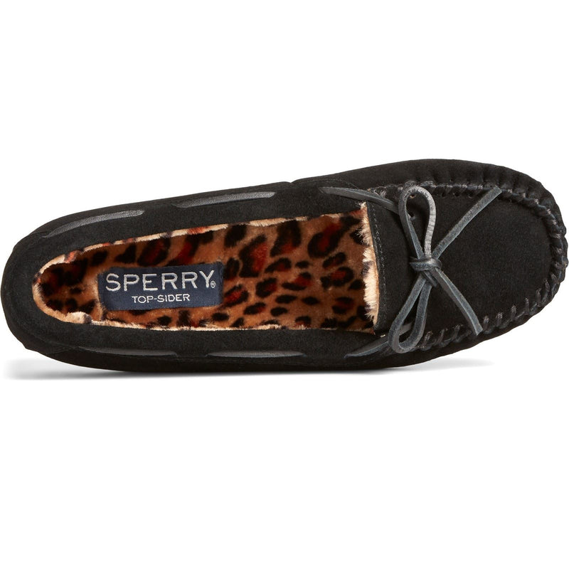 Sperry Reina Chaussons Noirs/ Léopard Pour Femme En Daim