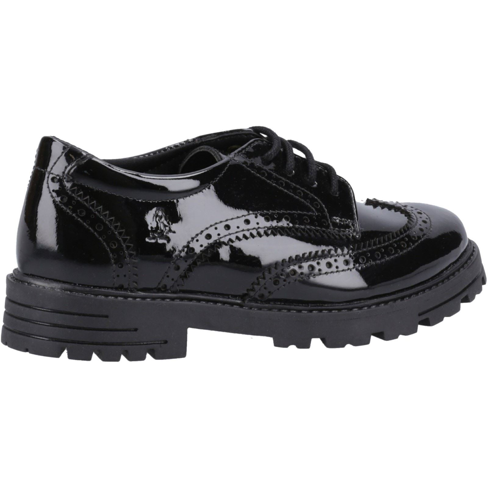 Hush Puppies Maxine Patent Junior Chaussures Noires Pour Filles En Cuir