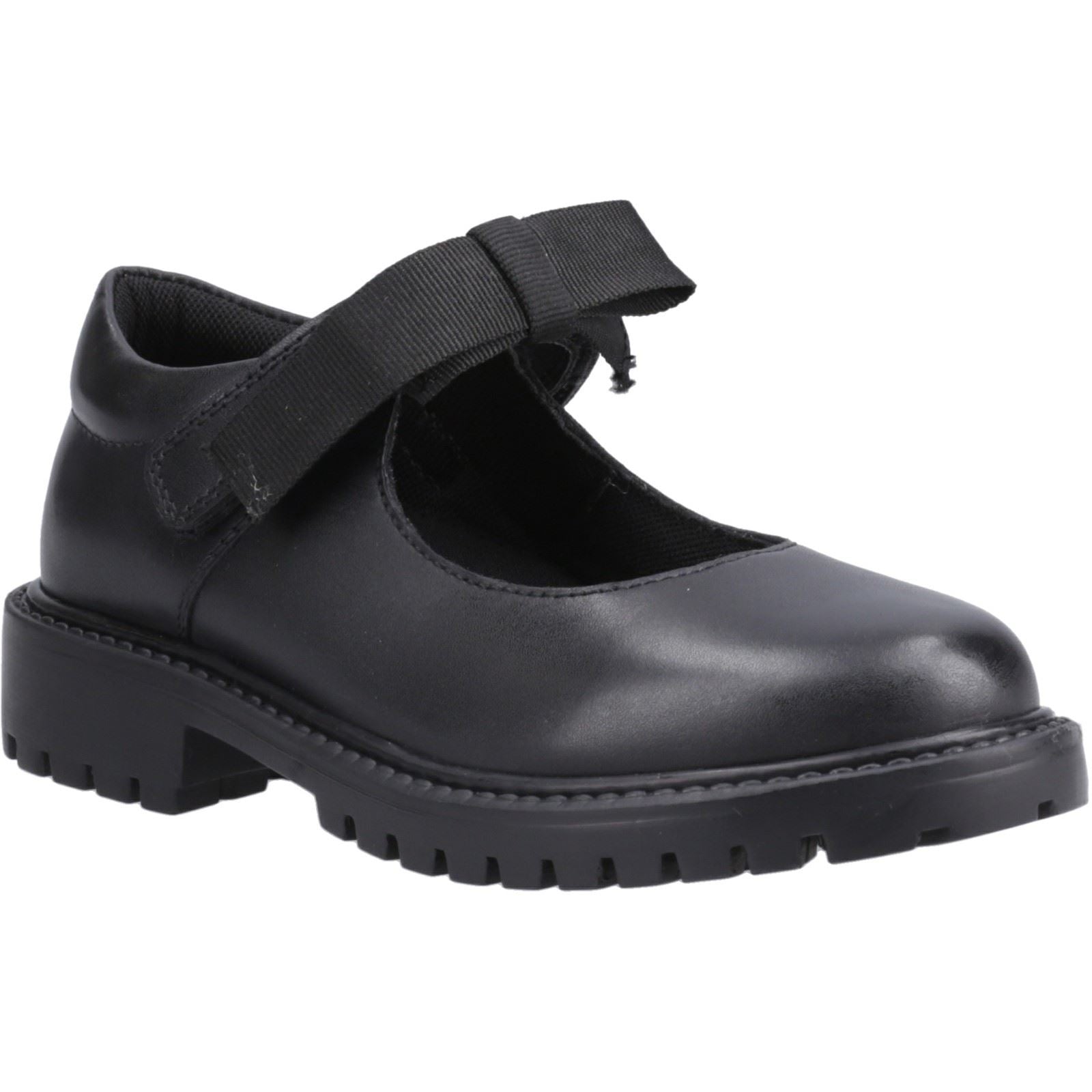Hush Puppies Astrid Bow Chaussures Noires Pour Filles En Cuir