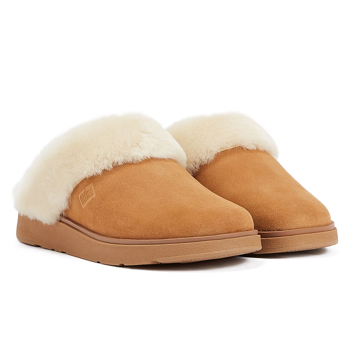 FitFlop Chaussons Pour Femmes Couleur Beige Avec Col En Peau Retournée.