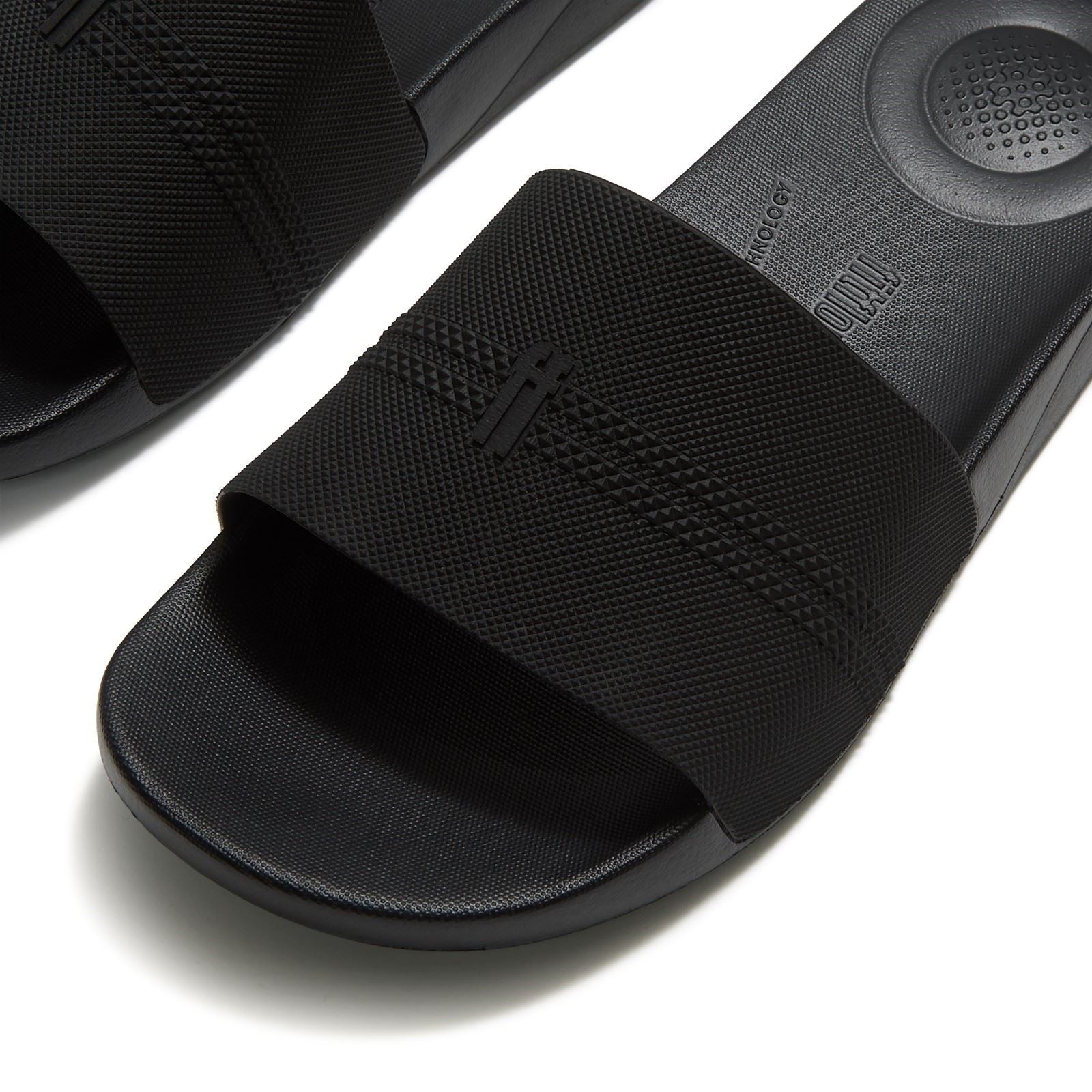 Fitflop iQushion Pool Slides Sandales Noires Tout En Polyuréthane Pour Hommes