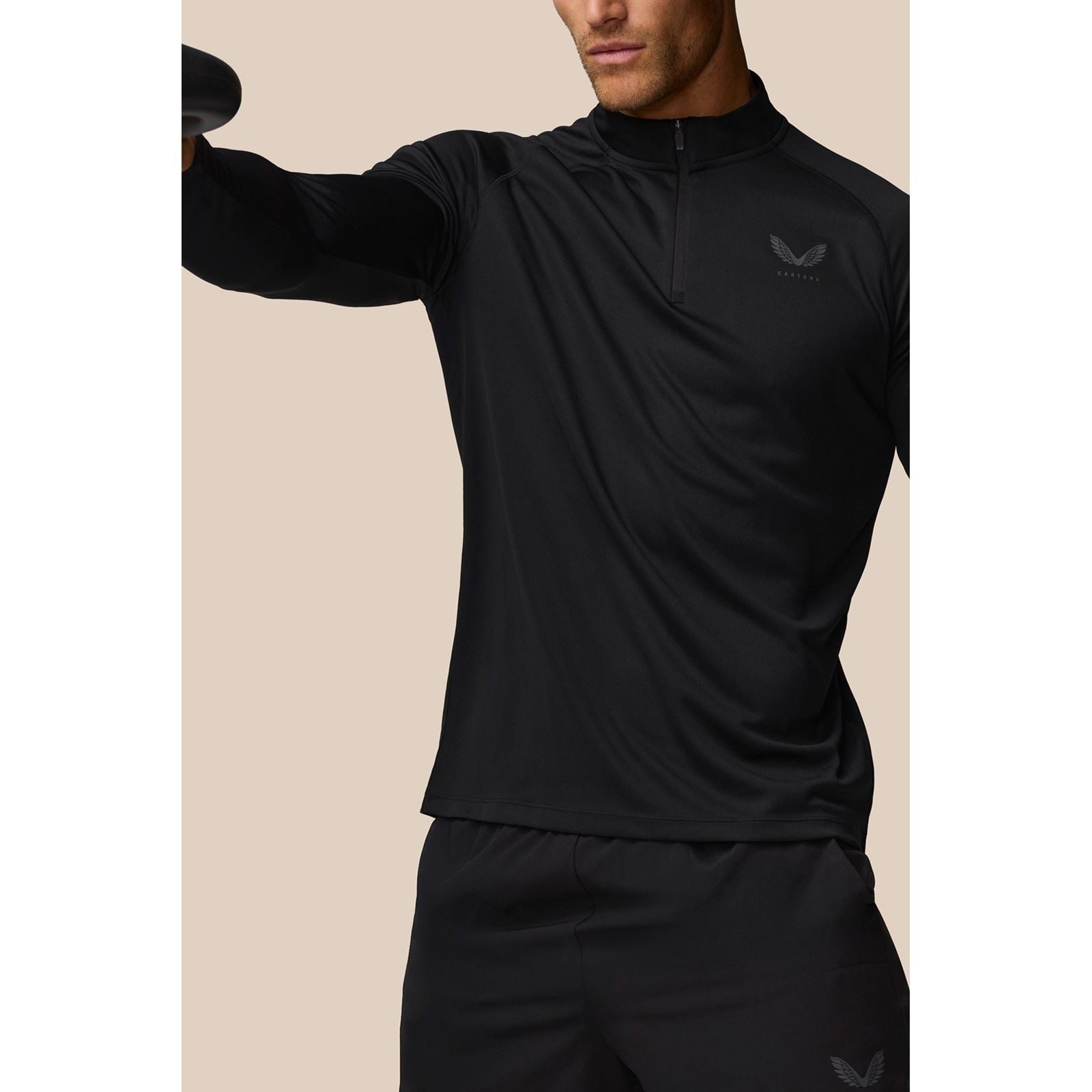 Castore Adapt Training 1/4 Zip Top T-Shirts De Sport Actifs Pour Hommes En Polyester Noir