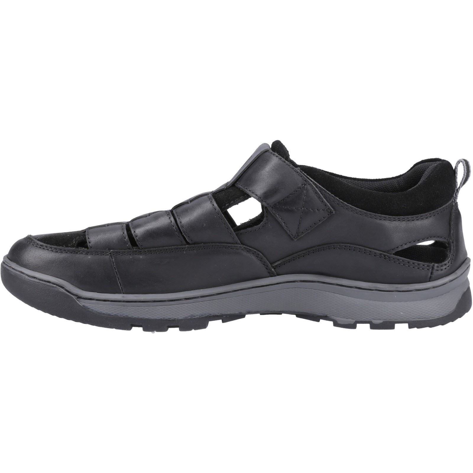 Hush Puppies Rucker Sandales Noires Pour Hommes En Cuir