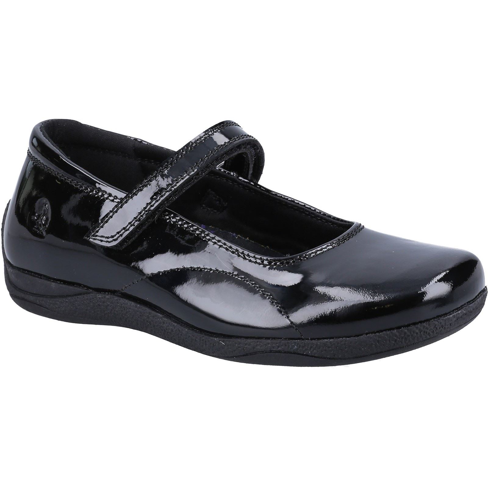 Hush Puppies Aria Patent JNR Chaussures Noires Pour Filles En Cuir