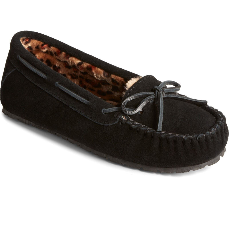 Sperry Reina Chaussons Noirs/ Léopard Pour Femme En Daim