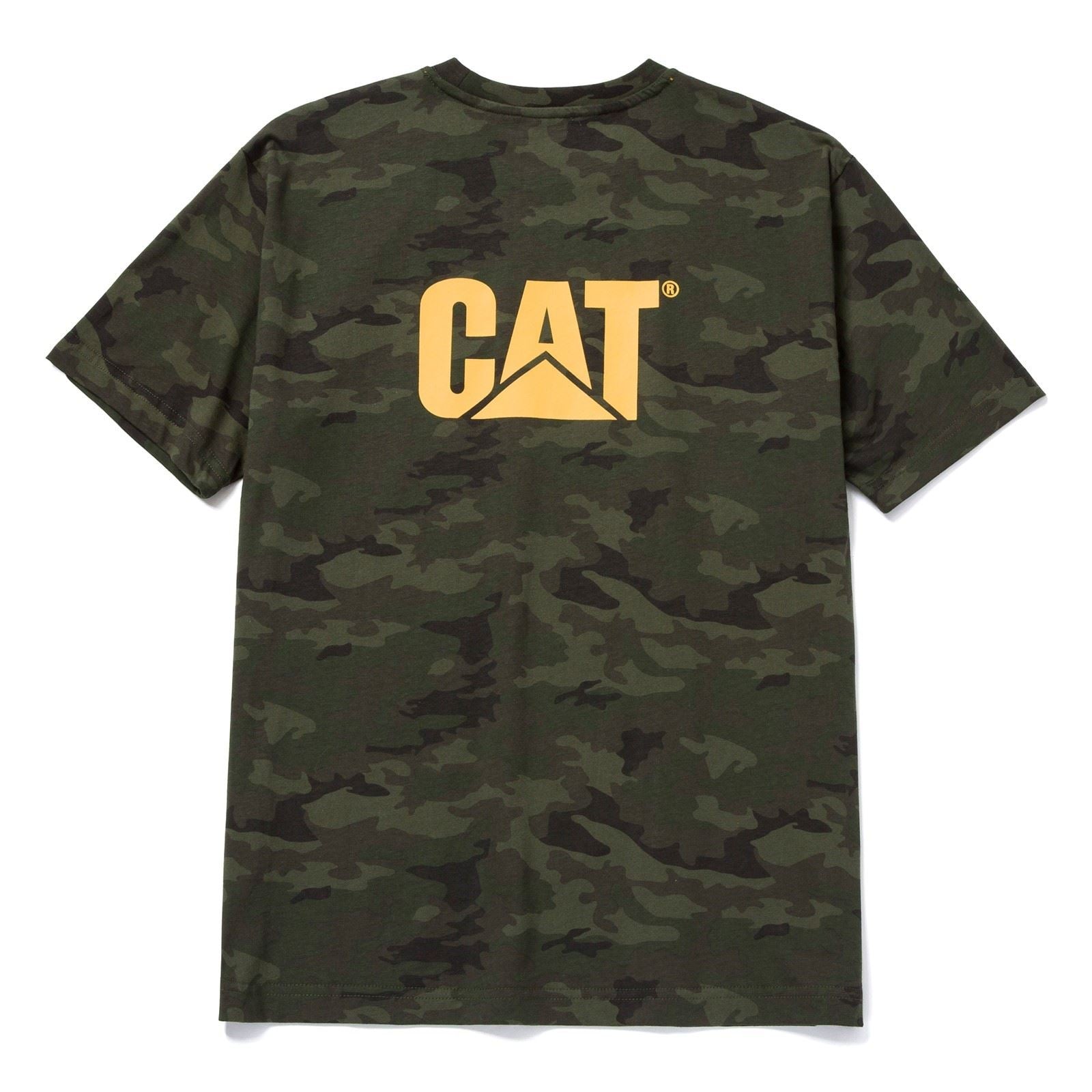 Caterpillar W05324 Trademark T-Shirts En Coton Pour Hommes Verts À Manches Courtes