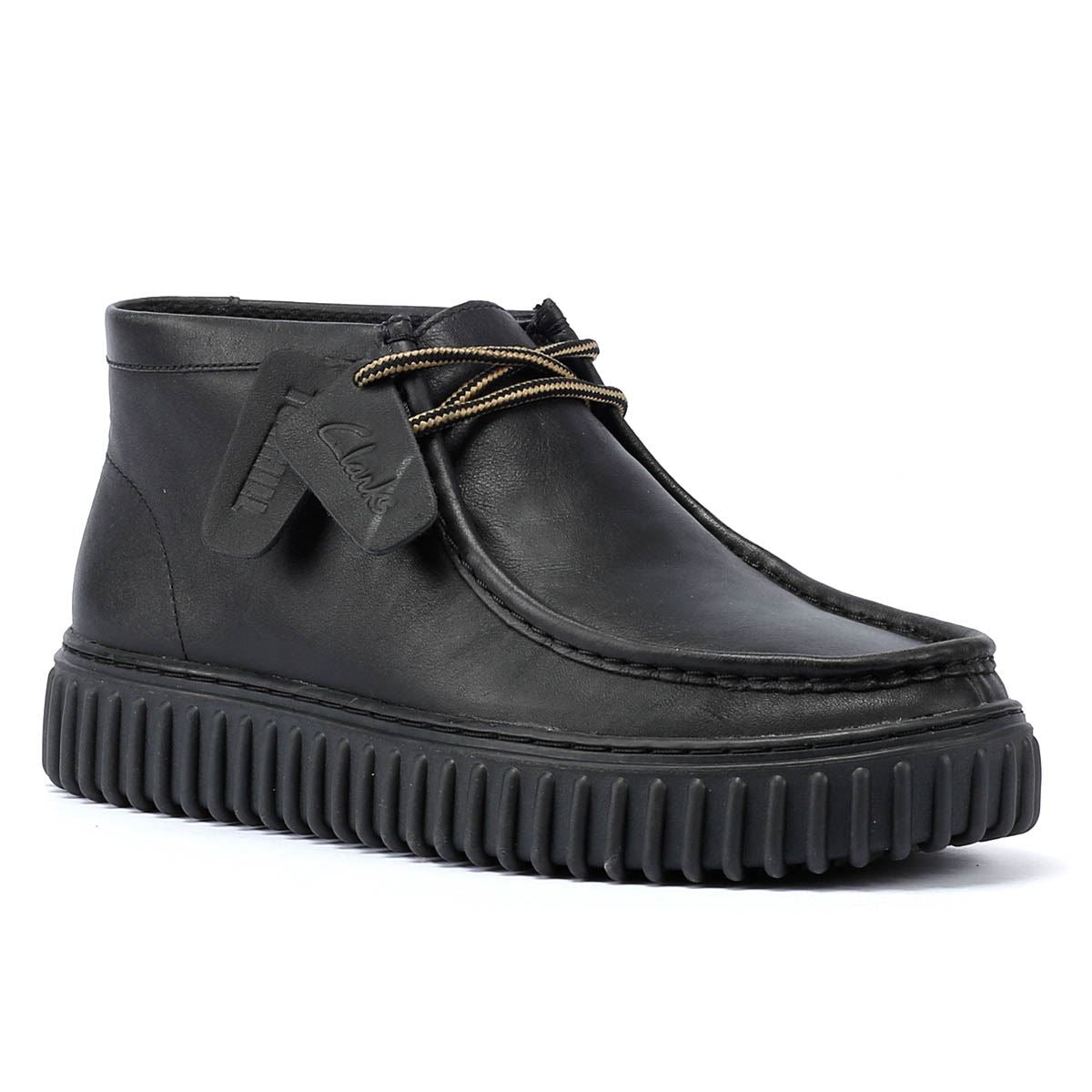 Clarks Main Torhill Hi Bottes Noires En Cuir Pour Hommes