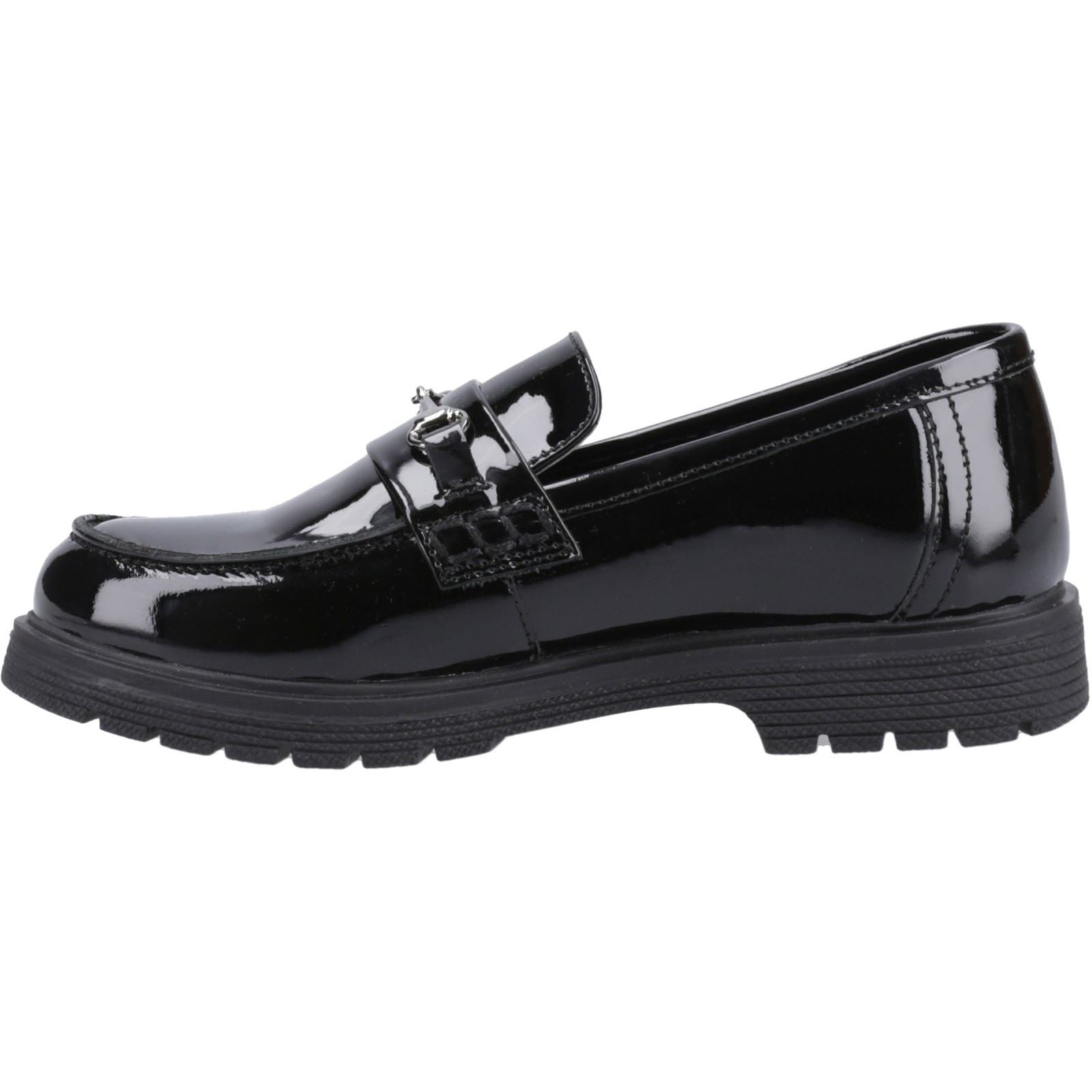 Hush Puppies Lydia Patent Senior Chaussures Plates Noires Pour Filles En Cuir