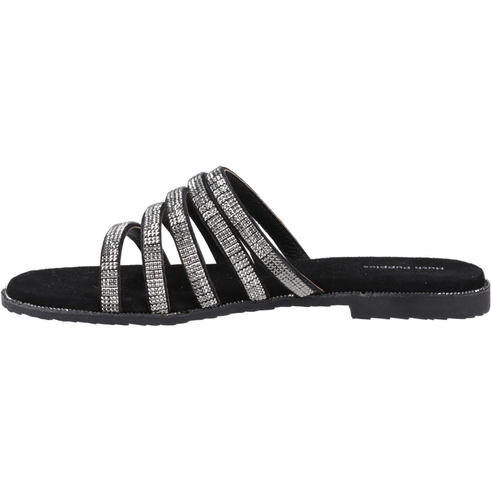 Hush Puppies Paris Slide Sandales Pour Femmes En Suède Noir/Argent