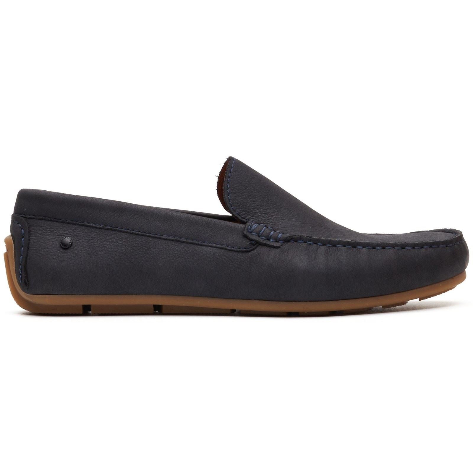 Base London Moss Driver Mocassins En Cuir Pour Hommes Bleu Marine