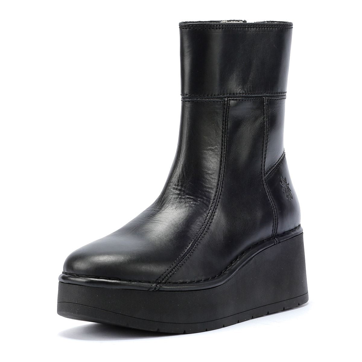 Fly London Hann Bottes Noires En Cuir Pour Femmes