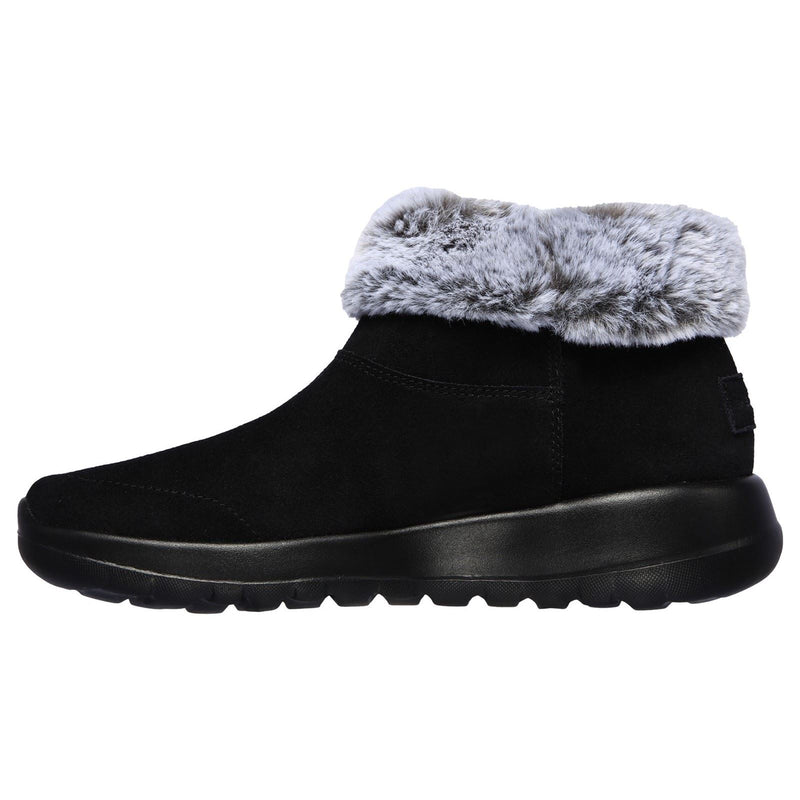 Skechers On The Go Joy Savvy Wide Bottes Noires/Grises Pour Femmes En Daim/Fausse Fourrure