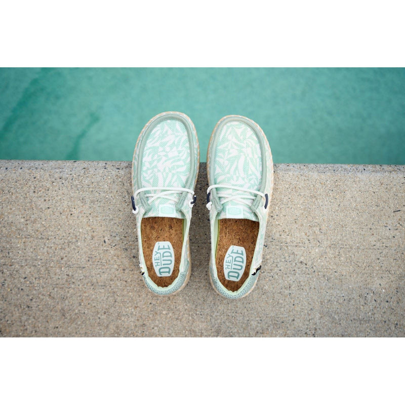 HEYDUDE Wendy Espadrille Retro Palm Espadrilles En Coton Mélangé Pour Femme En Vert Céladon/Blanc