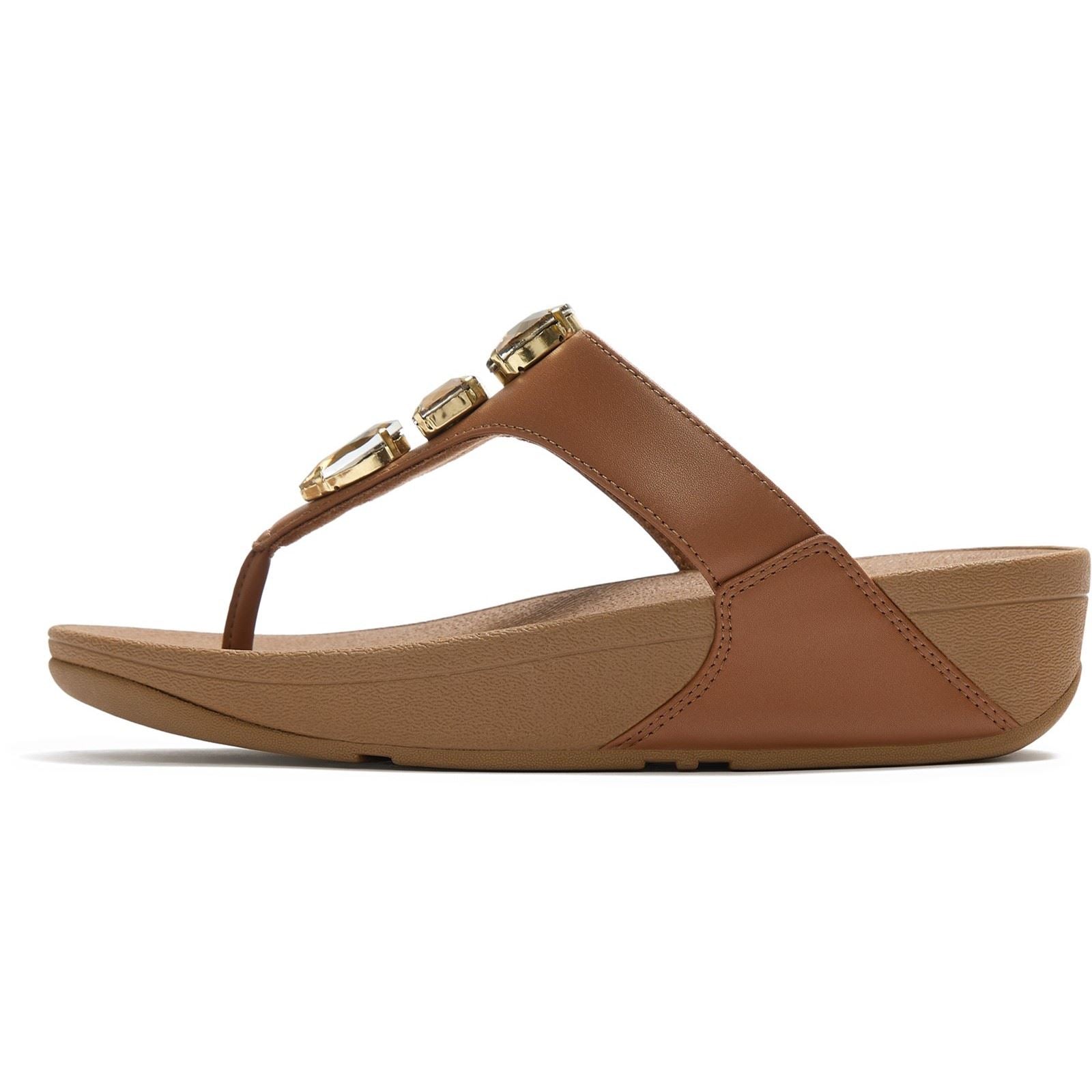 Fitflop Lulu Ultra-Jewel Toe-Post Sandales En Polyuréthane Pour Femmes En Brun Profond