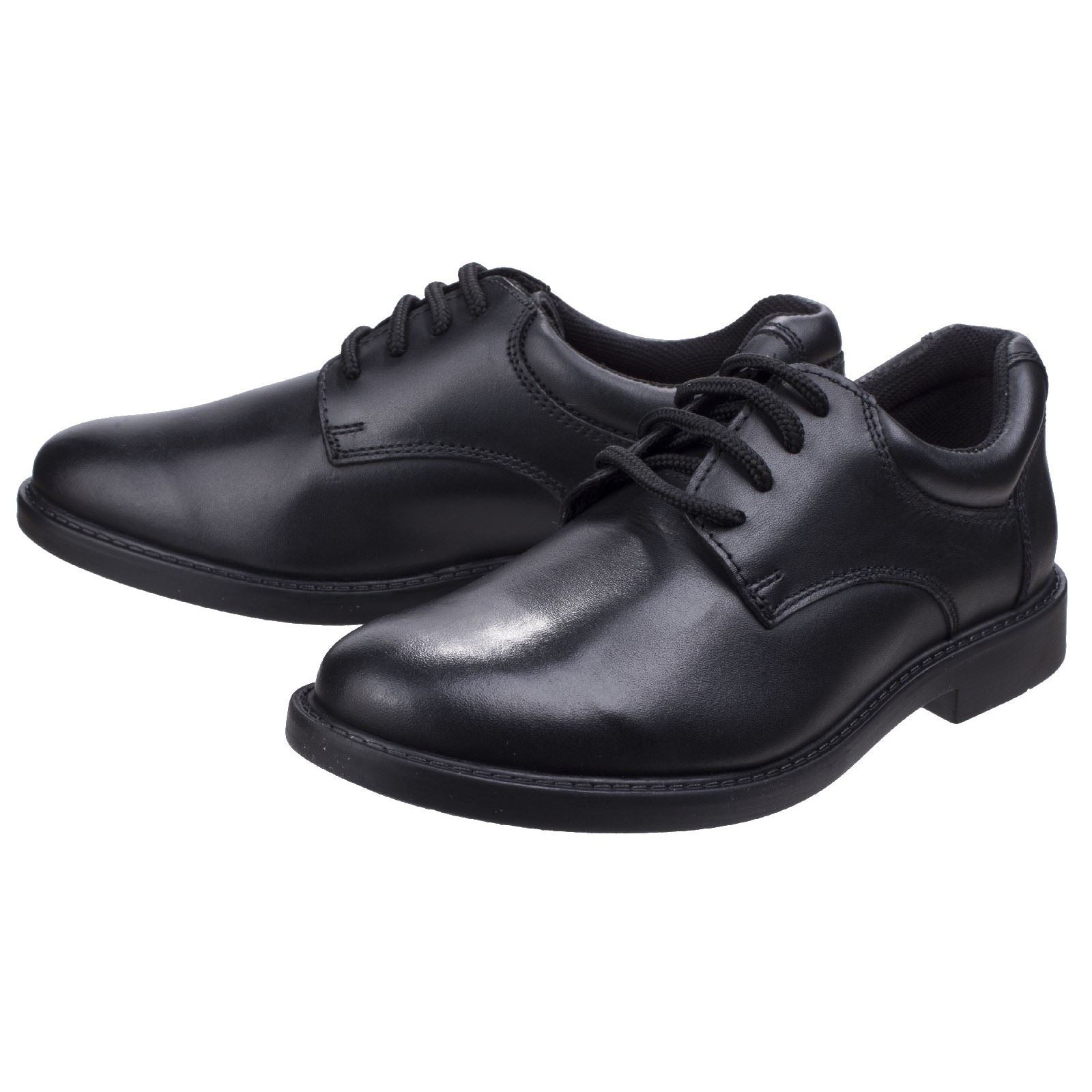 Hush Puppies Tim Senior Chaussures Noires Pour Garçons En Cuir