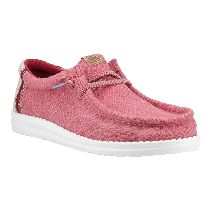 HEYDUDE Wally Jute Chaussures Mocassins En Toile Pour Homme Rouge Foncé /Argenté Birch