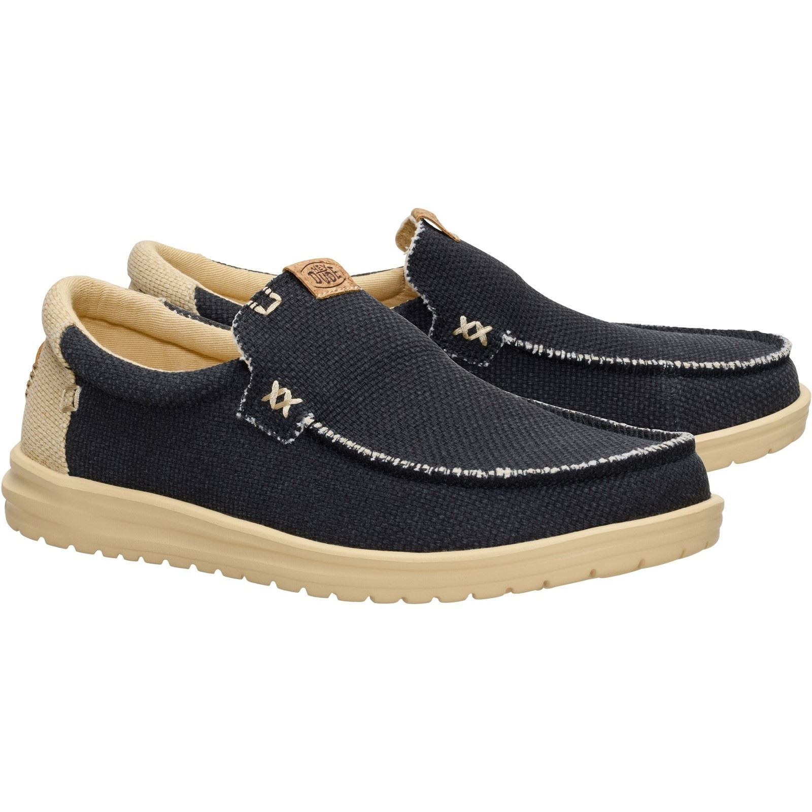 HEYDUDE Mikka Braided Mocassins Noirs/Beige Boulder En Textile Pour Hommes